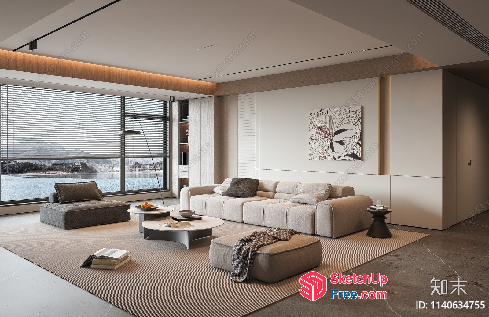 Minimalist Modern Living Room With Large Windows 3D SketchUp File