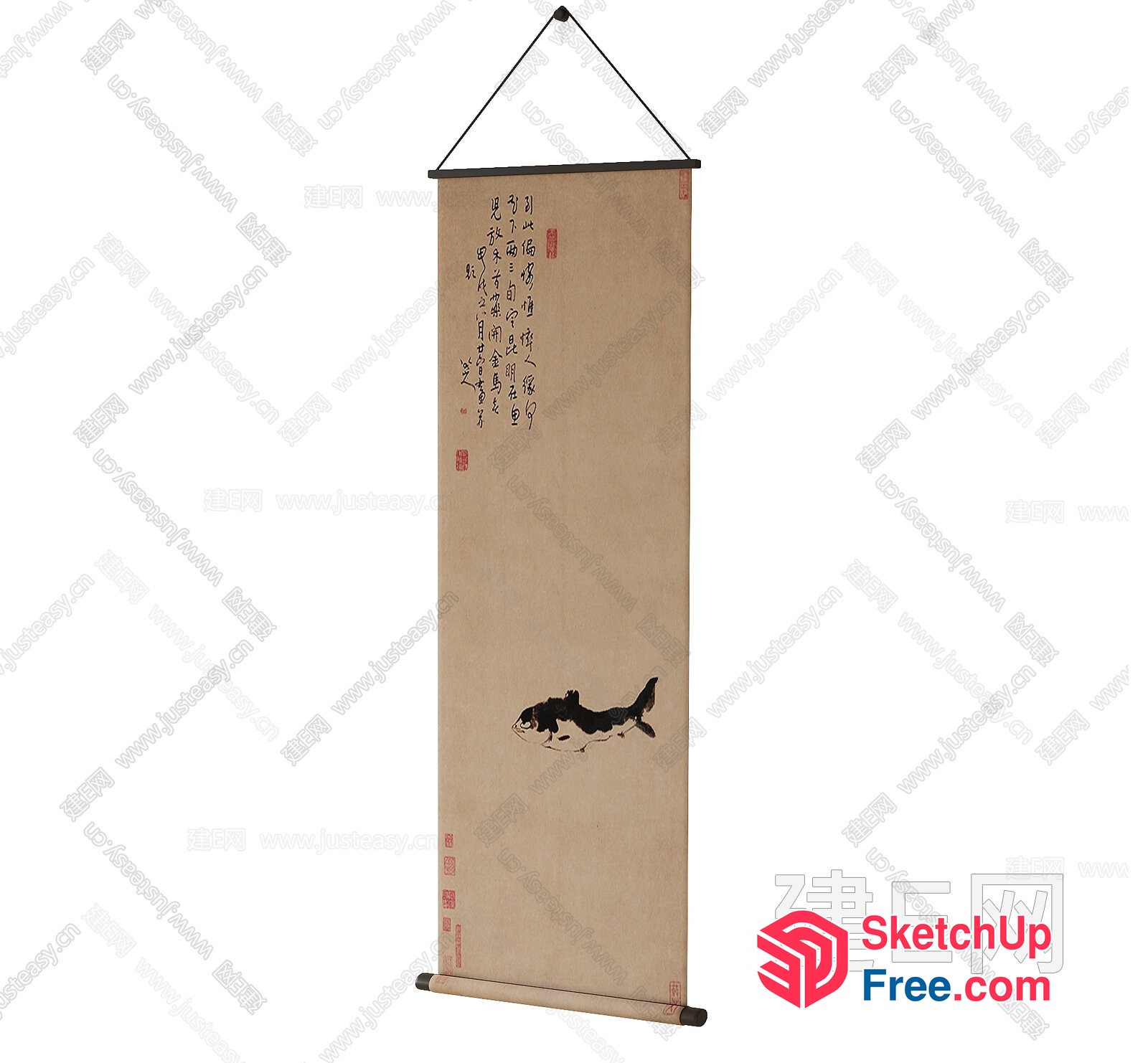 Traditional Asian-Inspired Hanging Scroll Art 3D SketchUp File