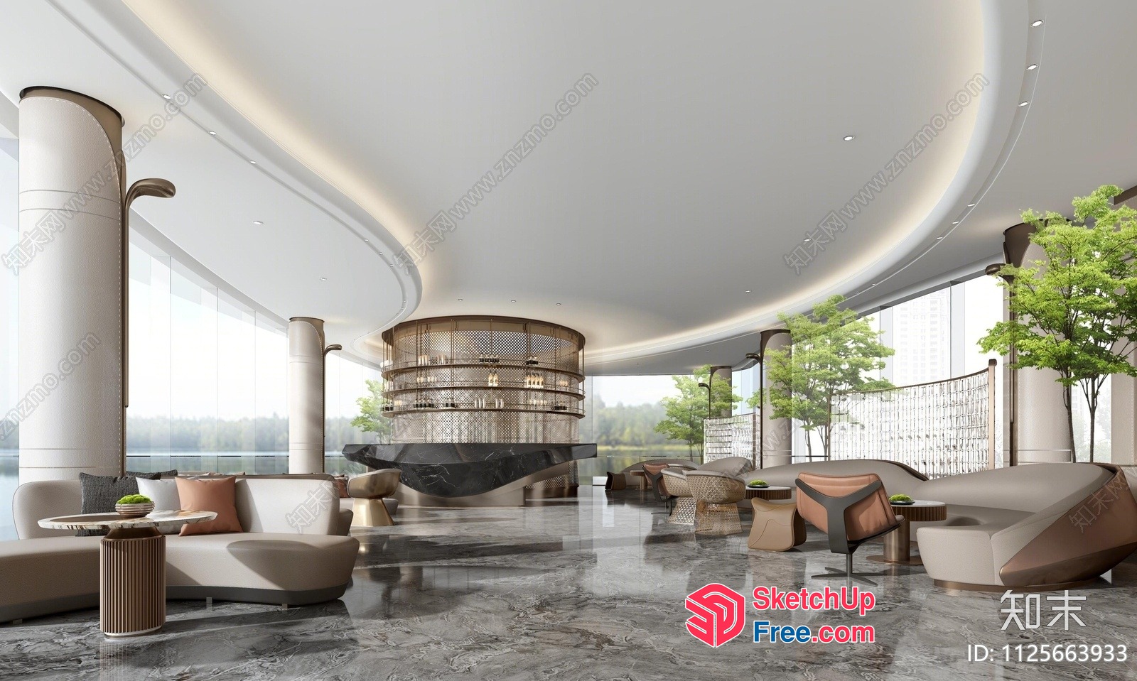 Elegant Modern Lobby With Sleek Marble Floor And High Ceilings 3D SketchUp File