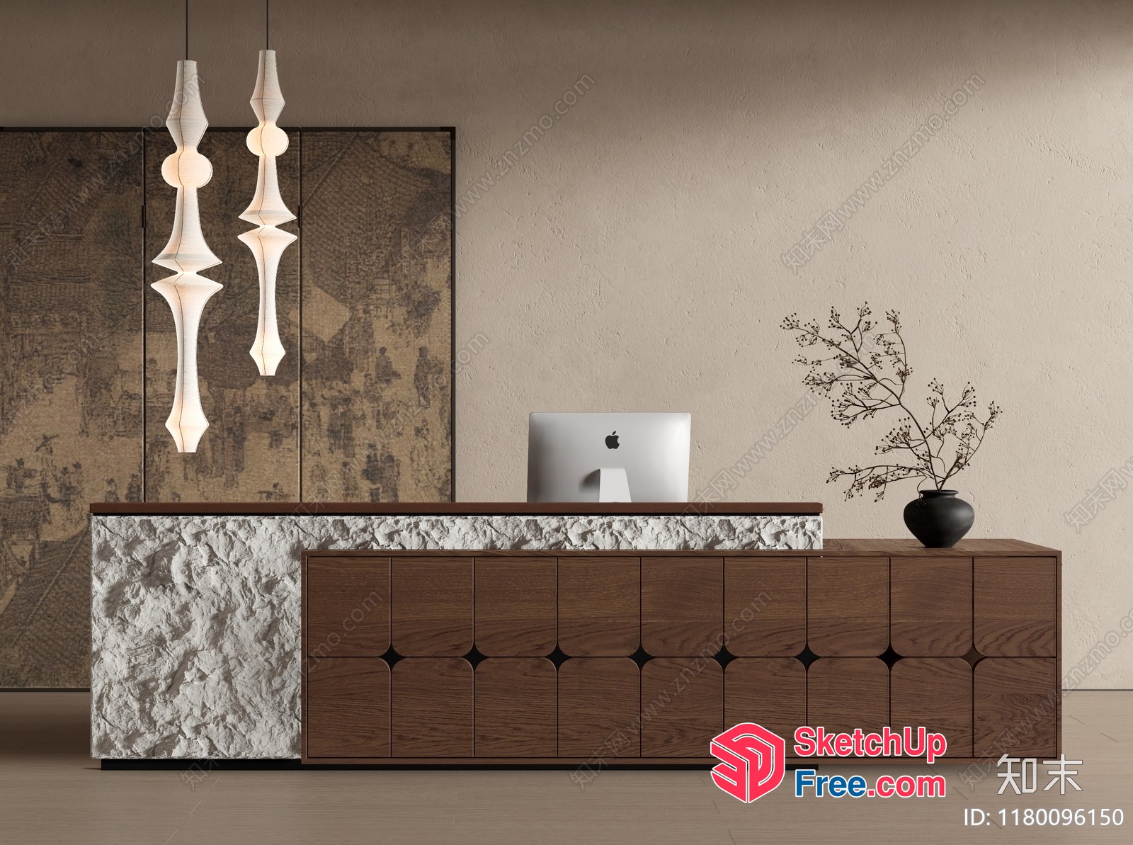 Modern Office Furniture With Wood And Marble Accents 3D SketchUp File