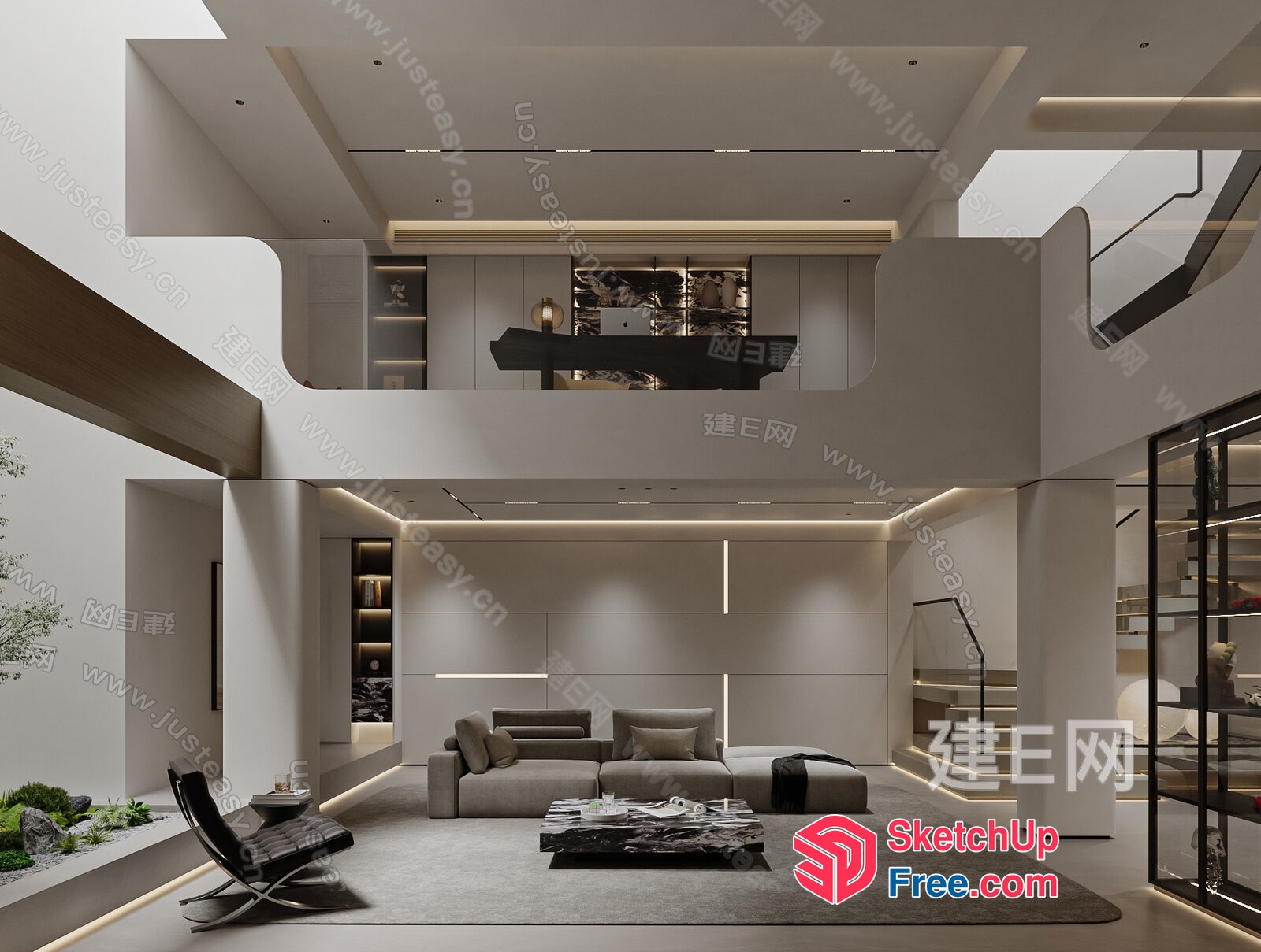 Modern Minimalist Japanese-Style Living Room 3D SketchUp File