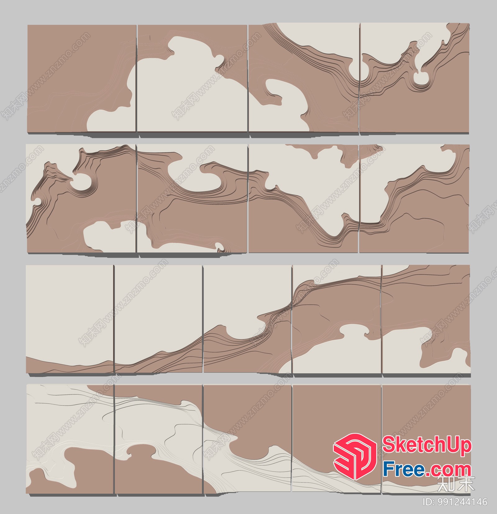 Abstract Artwork Panels In Cream And Brown 3D SketchUp File