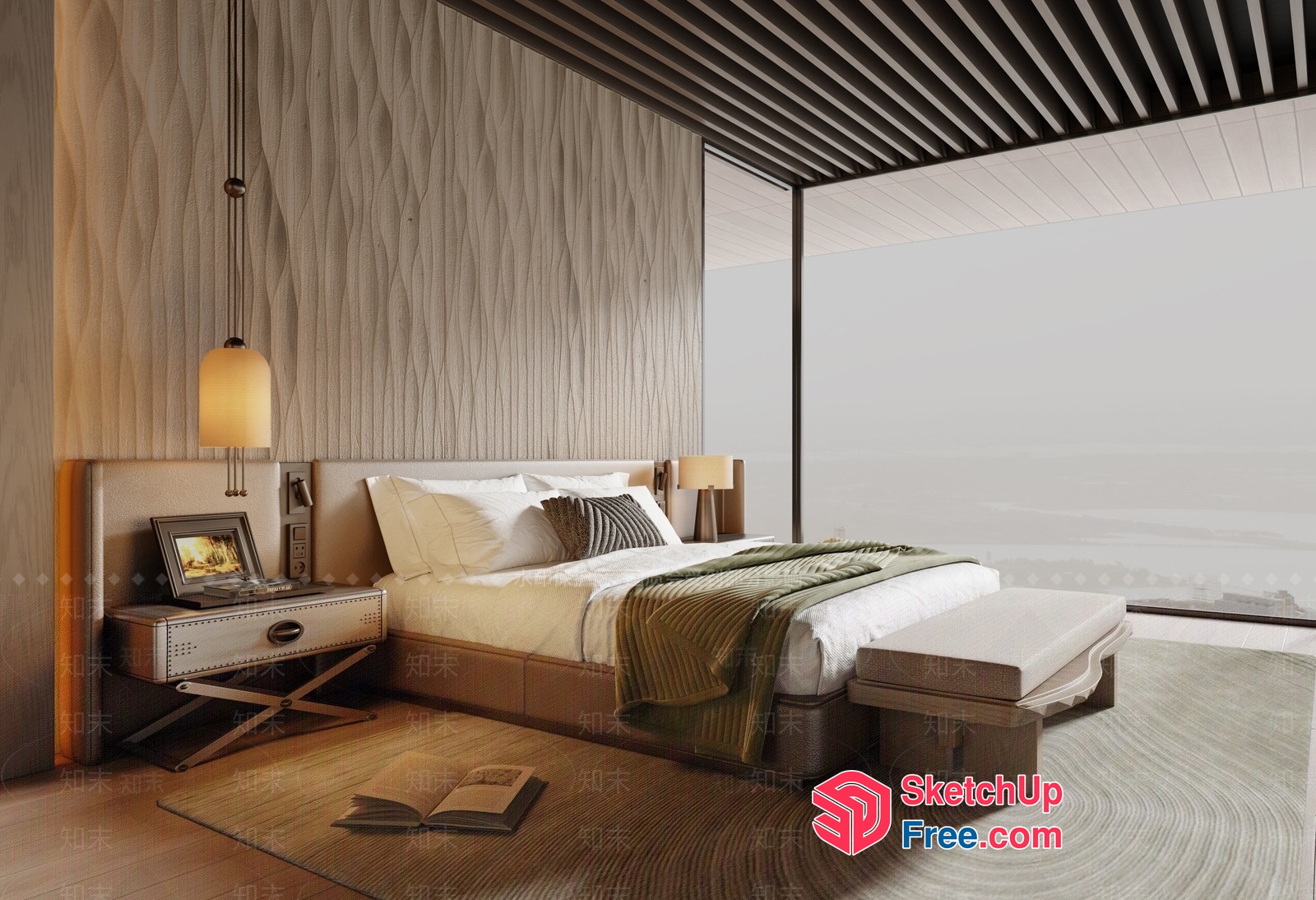 Modern Minimalist Bedroom With Elegant Bedside Table 3D SketchUp File