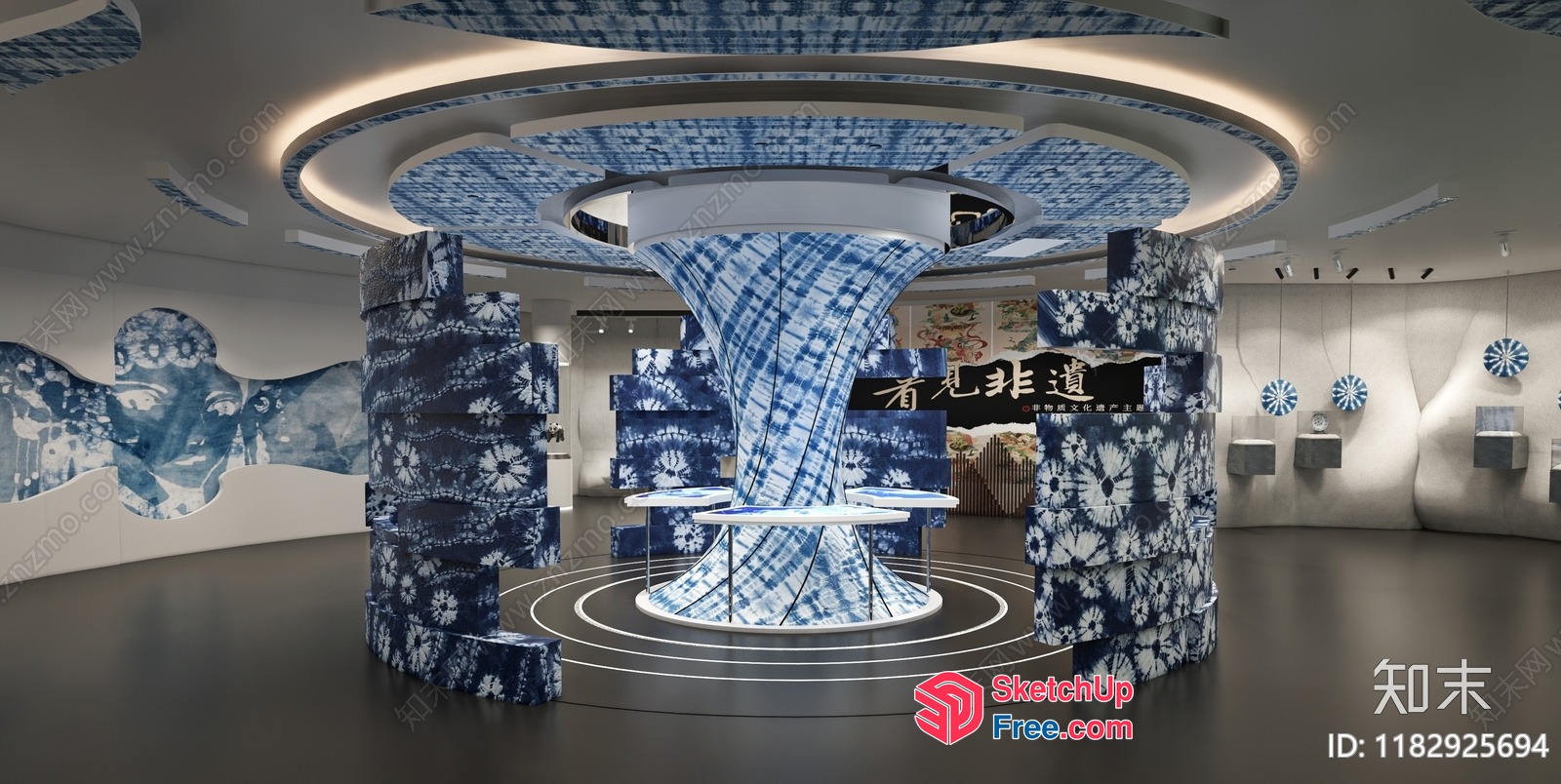 Spiral Blue And White Tie-Dye Patterned Display 3D SketchUp File