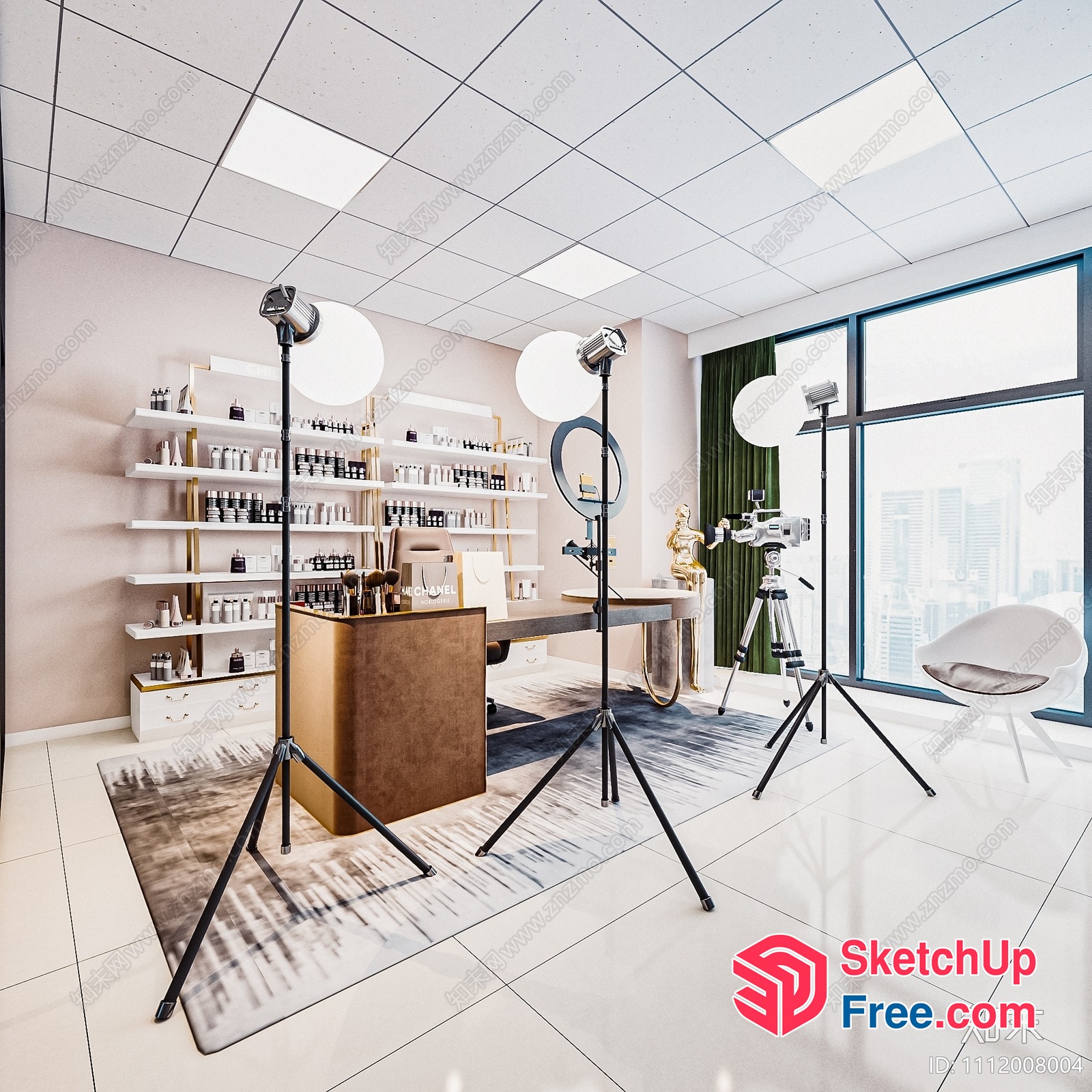 Modern Office Space With A Mix Of White And Brown Furniture 3D SketchUp File