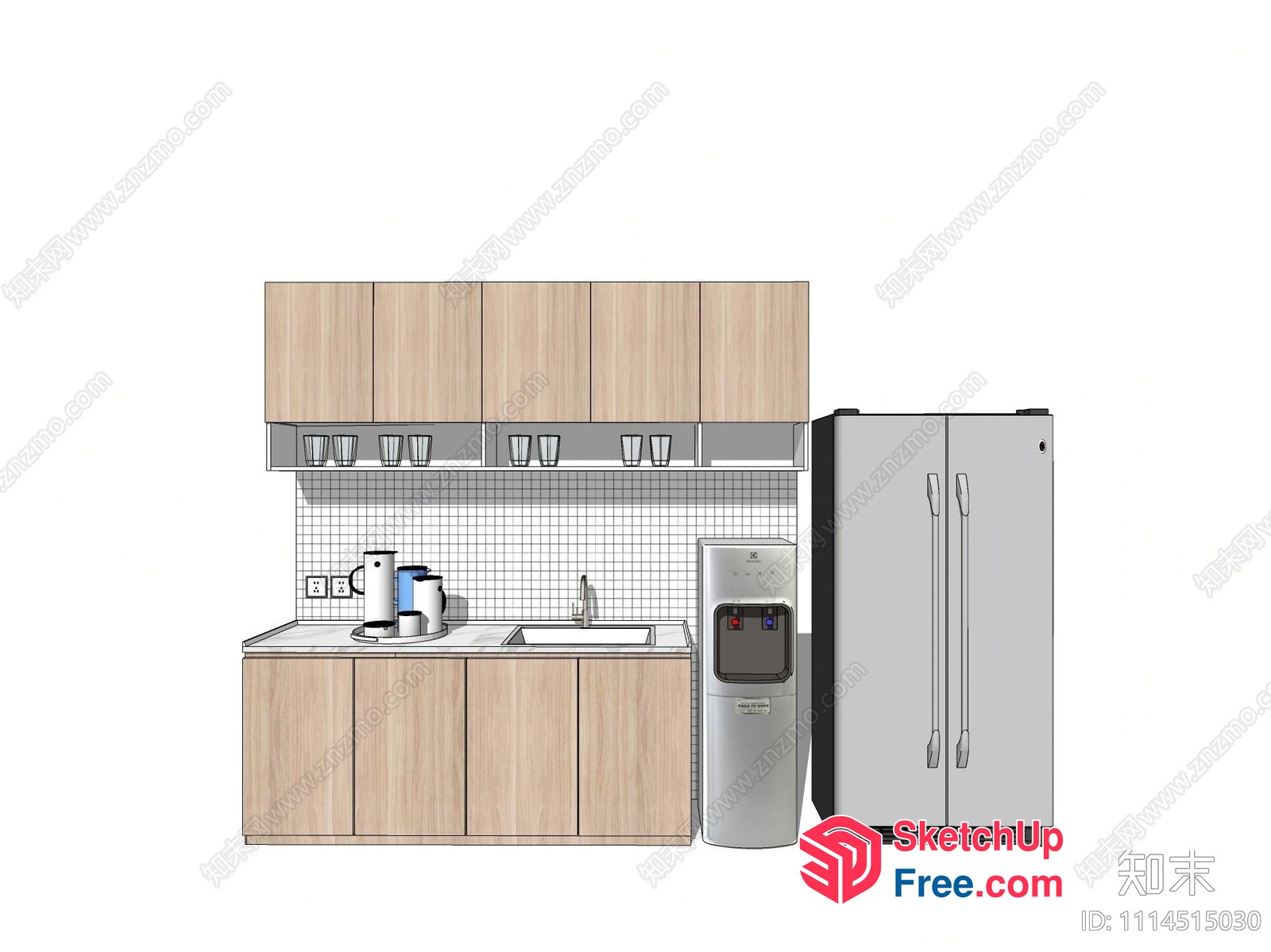 Modern Kitchen With Water Cooler And Fridge 3D SketchUp File