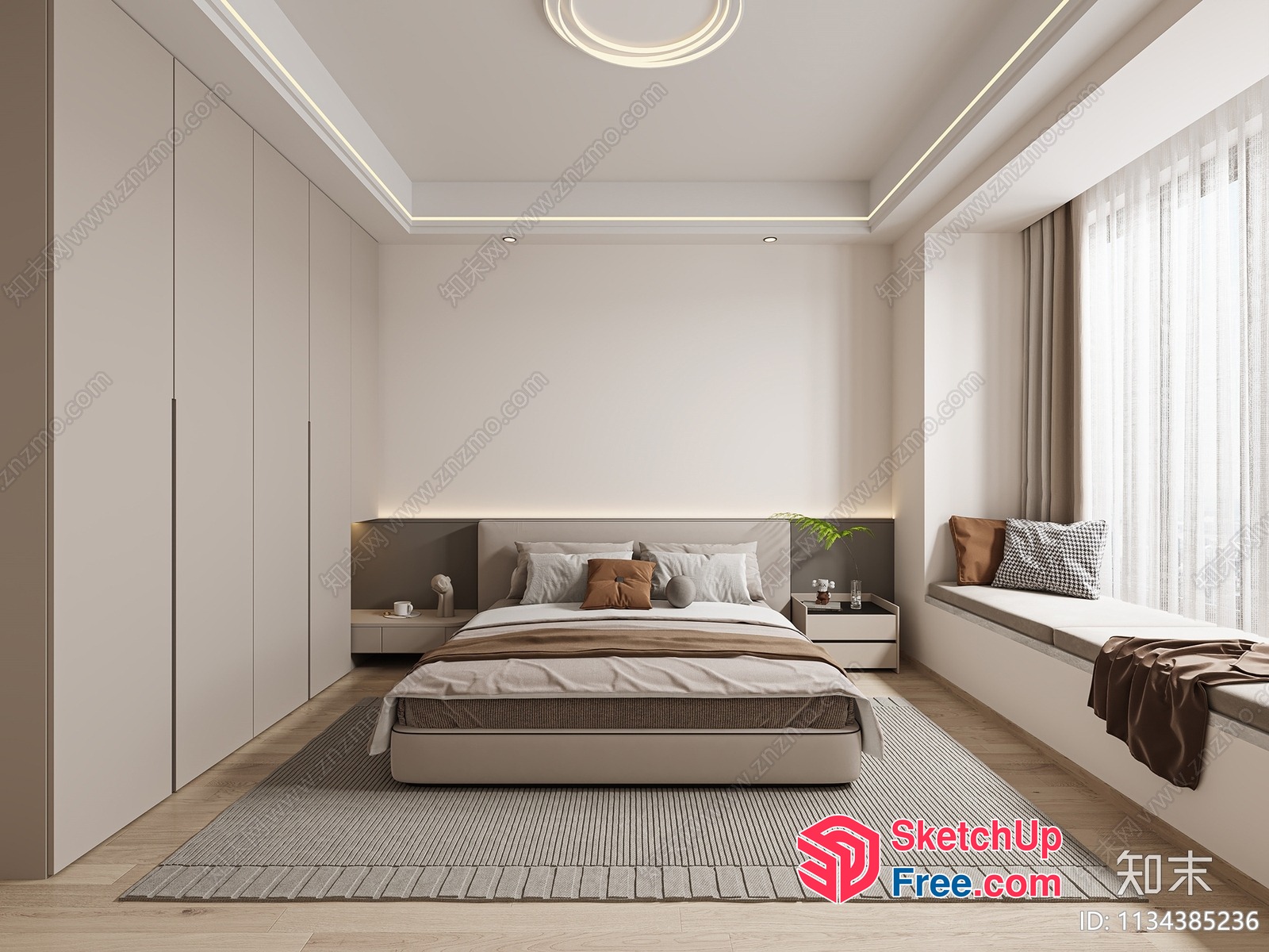 Modern Minimalist Bedroom With Neutral Color Scheme 3D SketchUp File