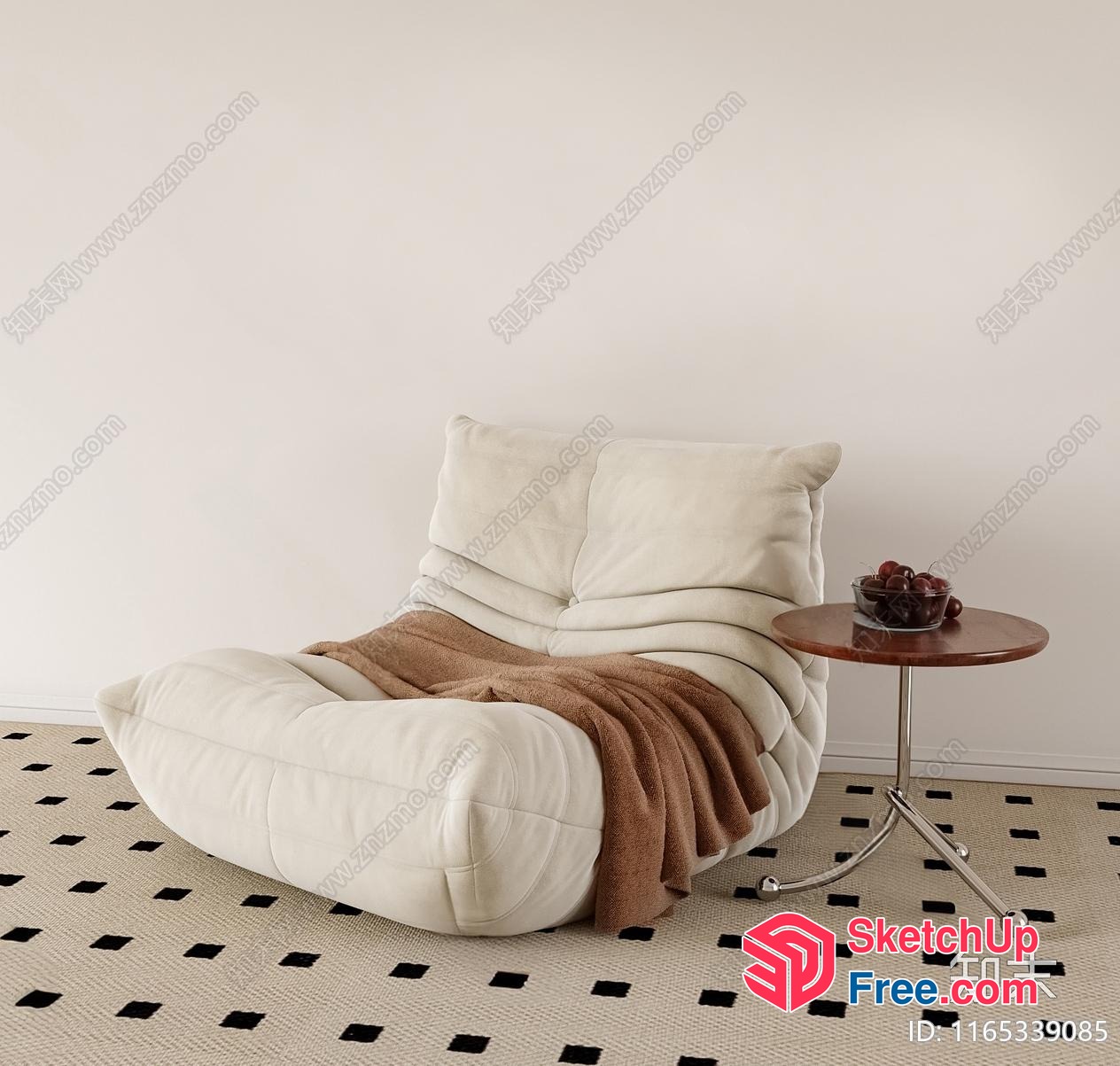 Creamy Style Armchair With A Side Table 3D SketchUp File