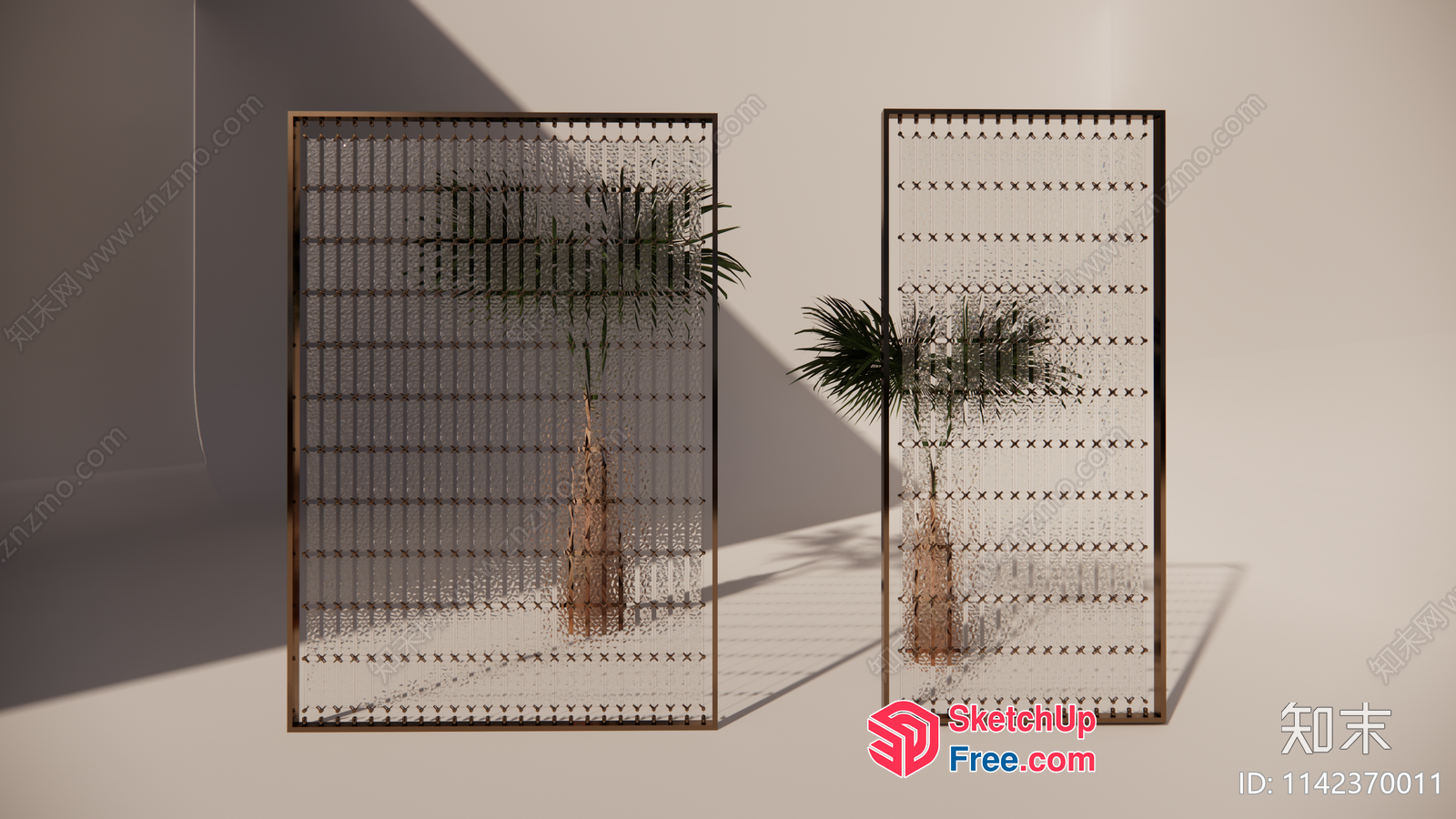 Modern Glass Partition Screen With Palm Trees 3D SketchUp File