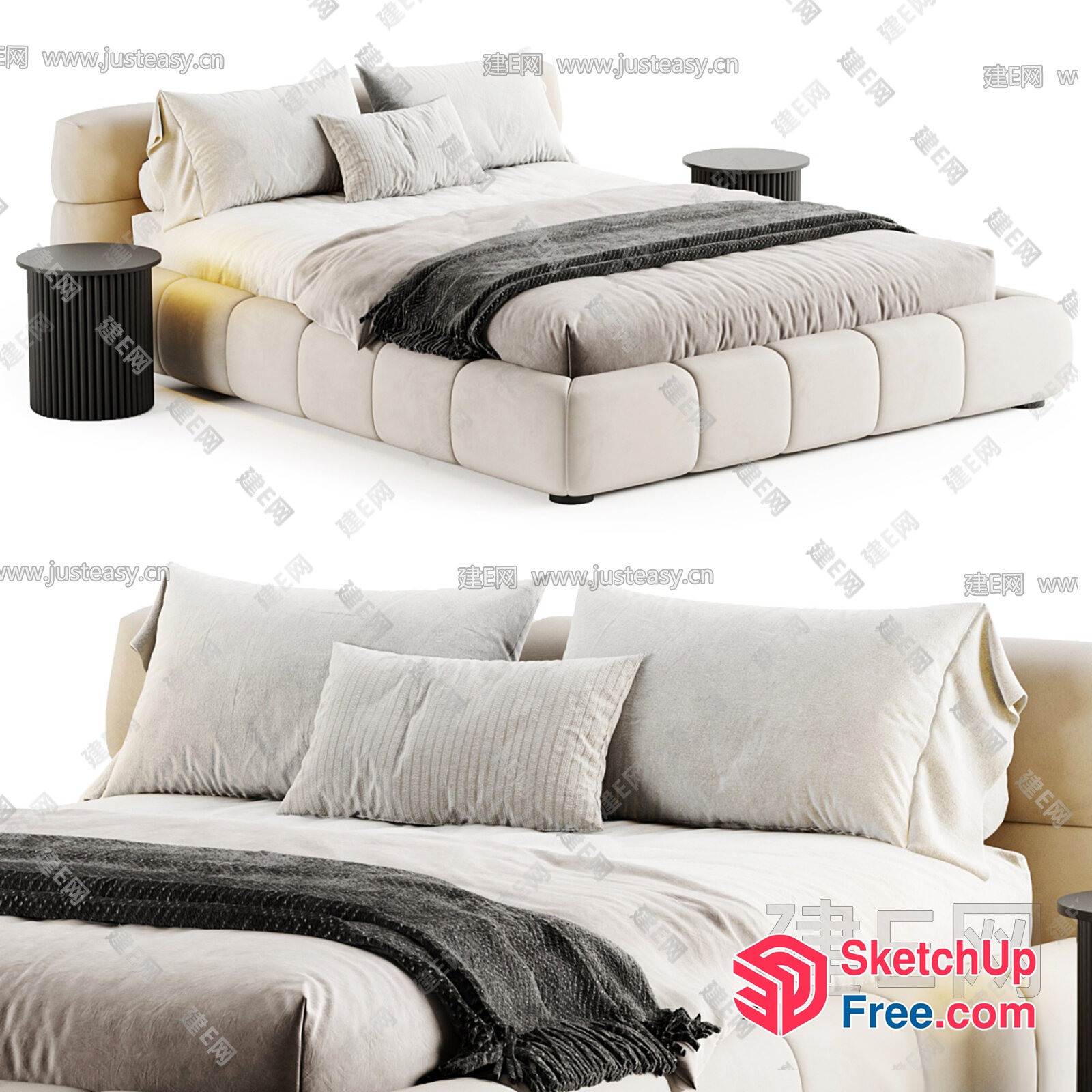 Luxurious Modern Creamy Style Bedroom Furniture 3D SketchUp File