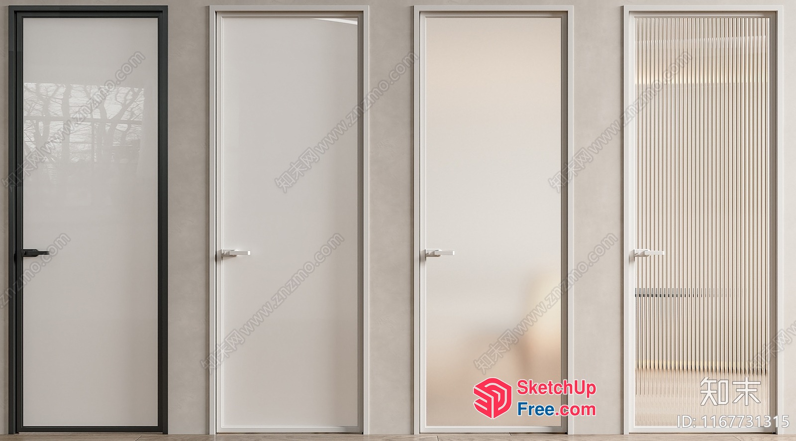 Four White Doors And One Glass Door 3D SketchUp File