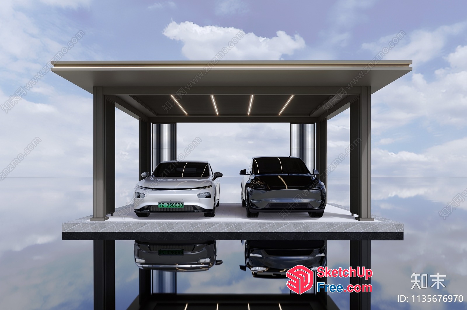 Modern Garage With Car Display 3D SketchUp File