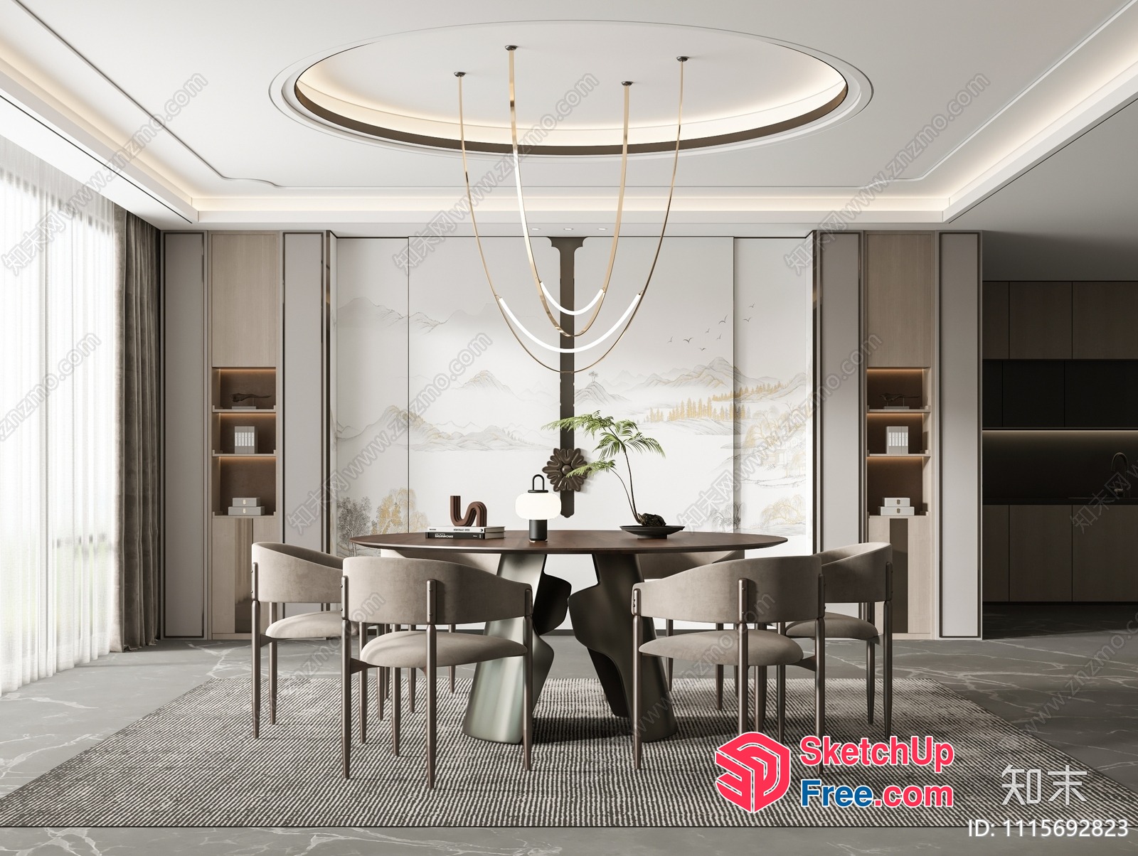 Elegant Dining Room With Modern Table And Chairs 3D SketchUp File
