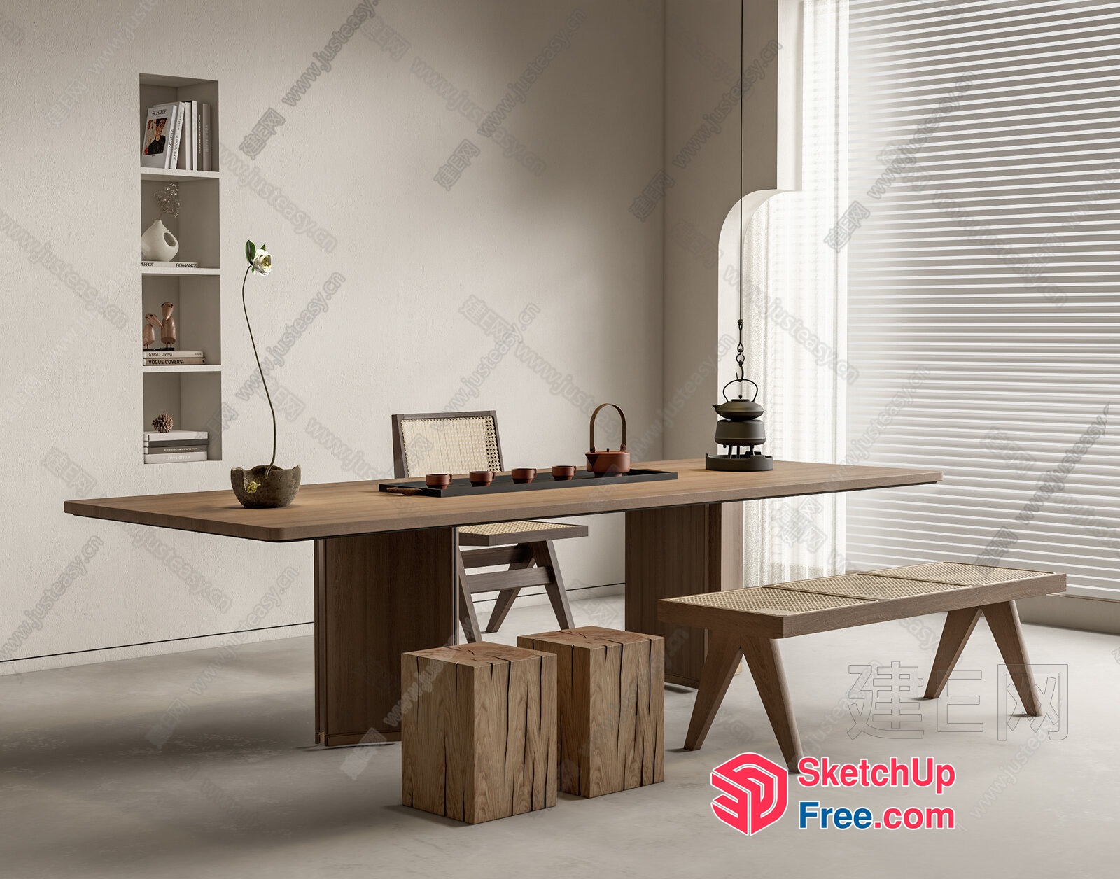 Elegant Modern Minimalist Wabi Sabi Style Home Office 3D SketchUp File