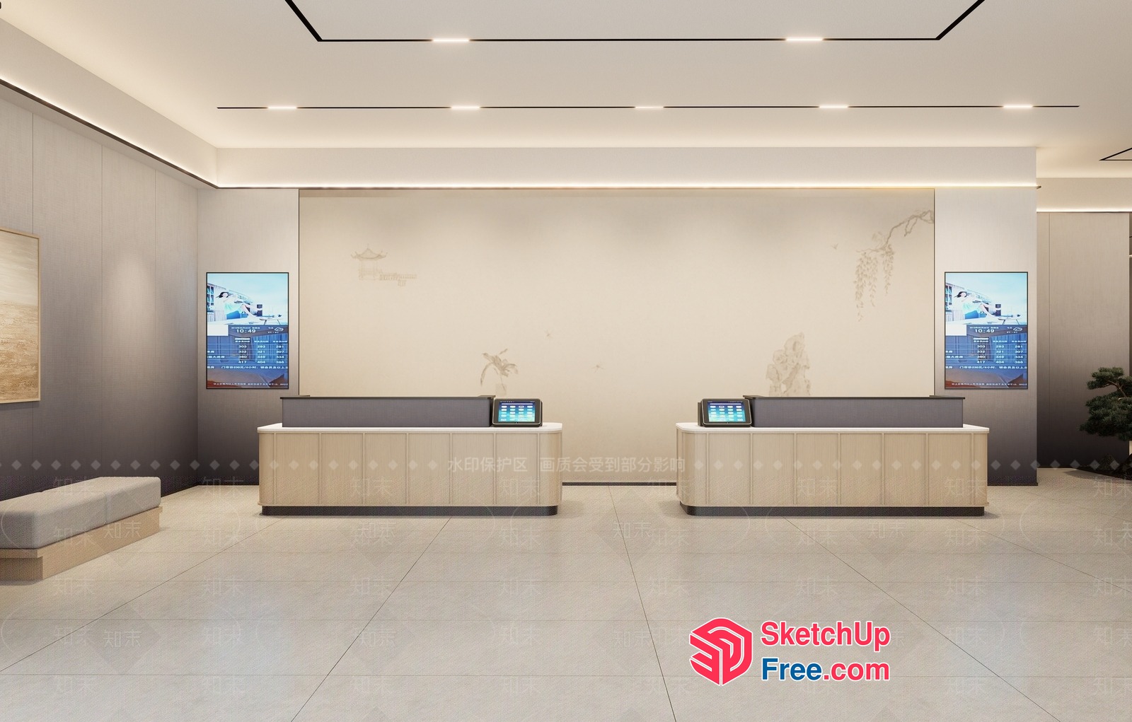 Modern Reception Desk Area 3D SketchUp File