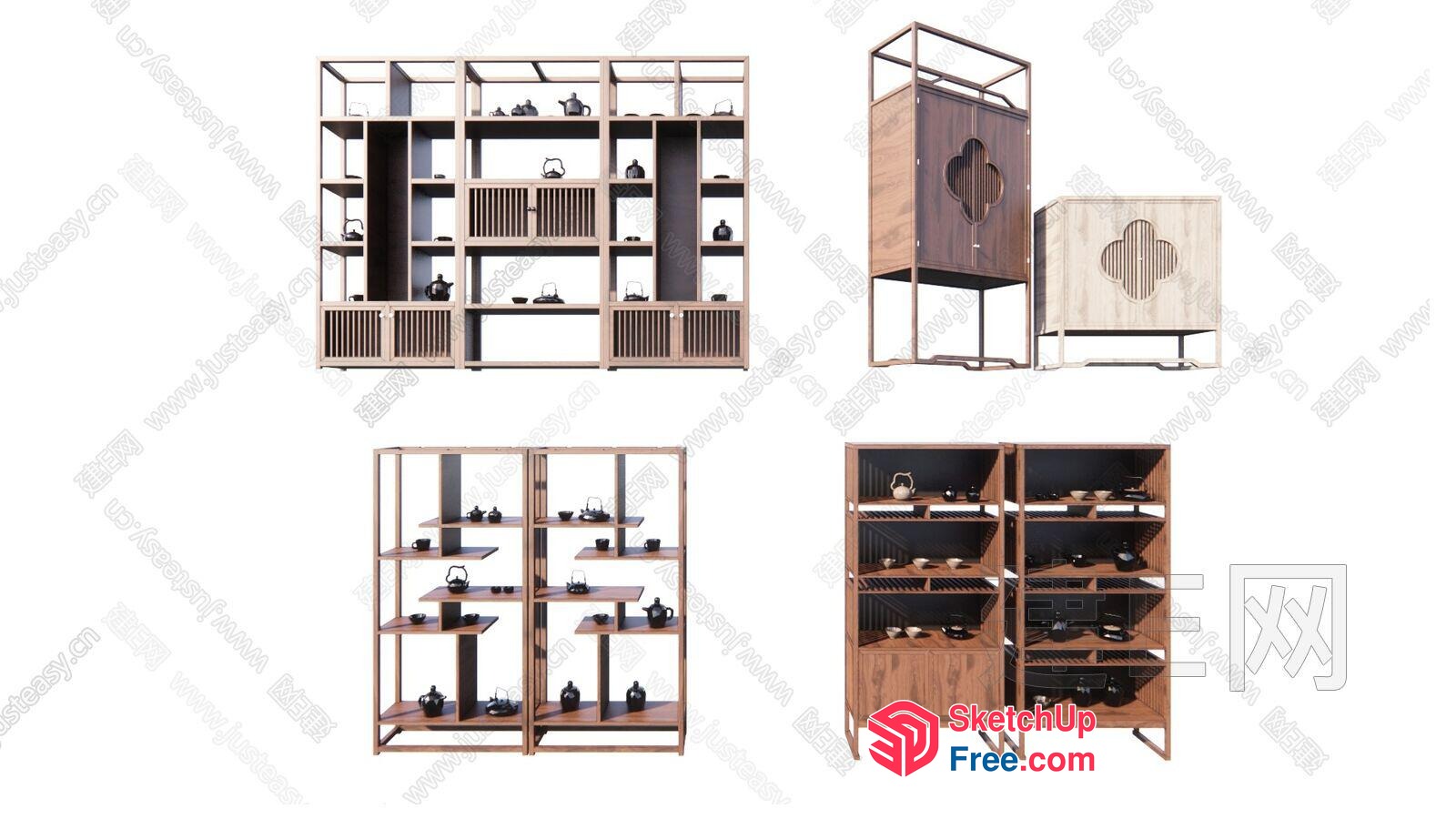 Elegant Wood And Metal Display Cabinets 3D SketchUp File