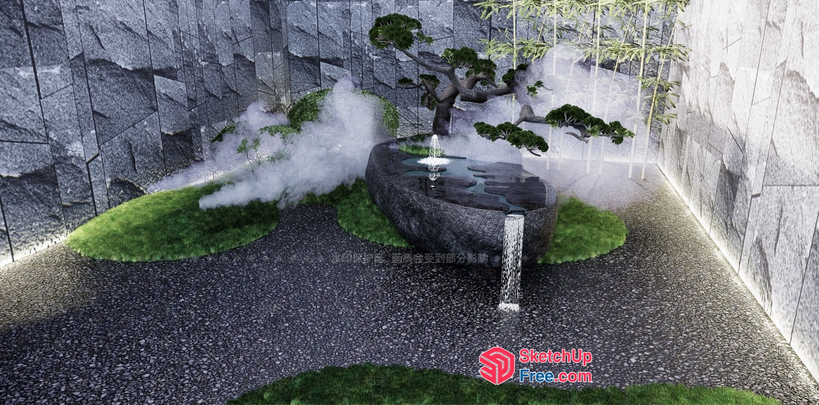 Serene Japanese-Style Water Feature 3D SketchUp File
