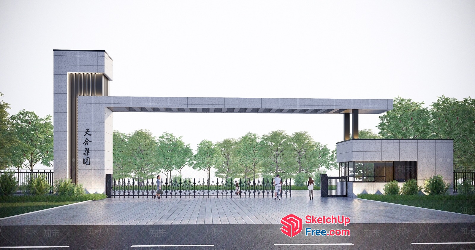 Modern Entrance Gate With Pillars And Gate 3D SketchUp File