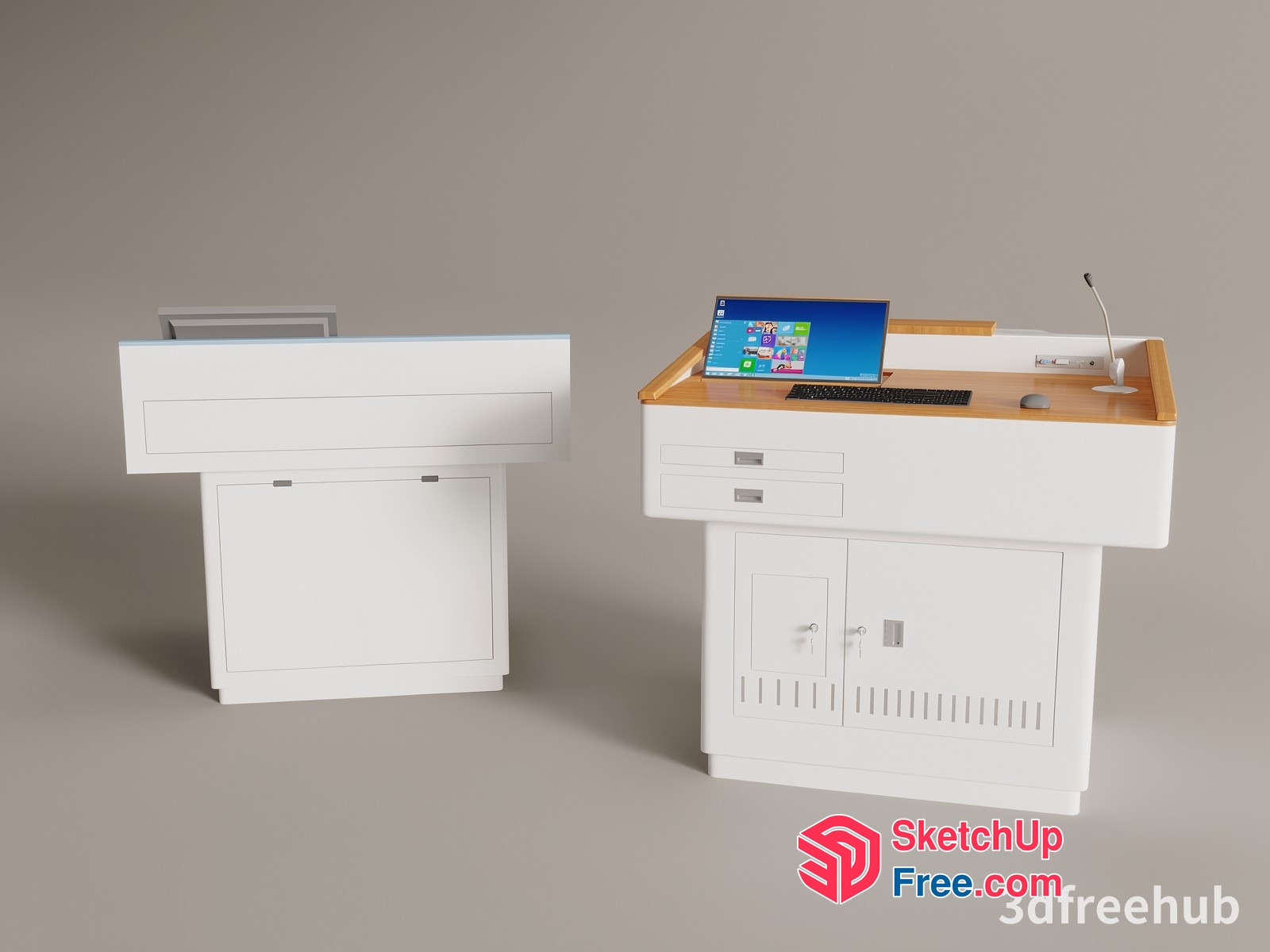 Modern Office Furniture Set With Desk And Storage 3D SketchUp File