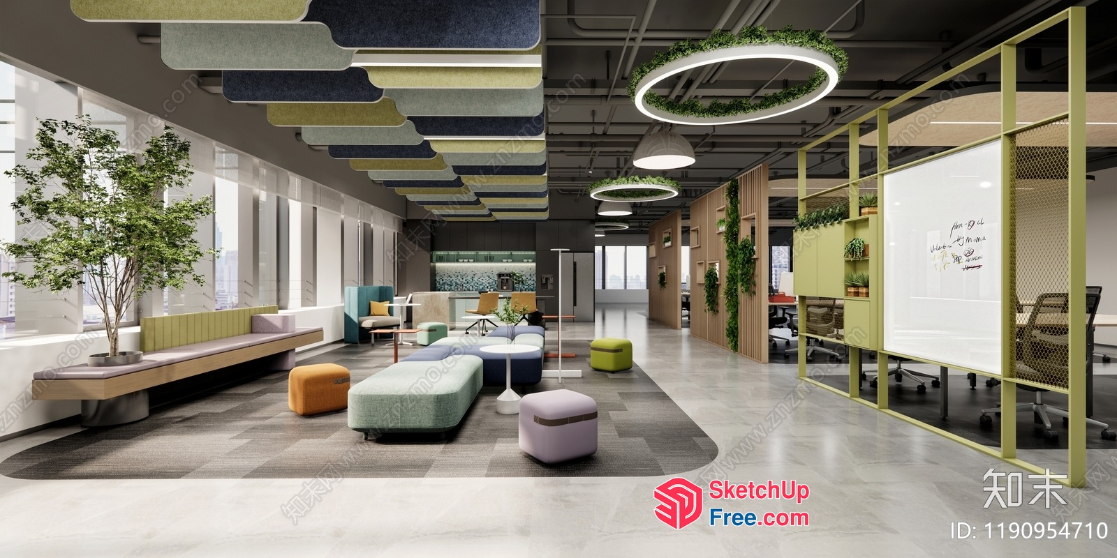 Modern Office Space With Sleek Furniture And Greenery 3D SketchUp File