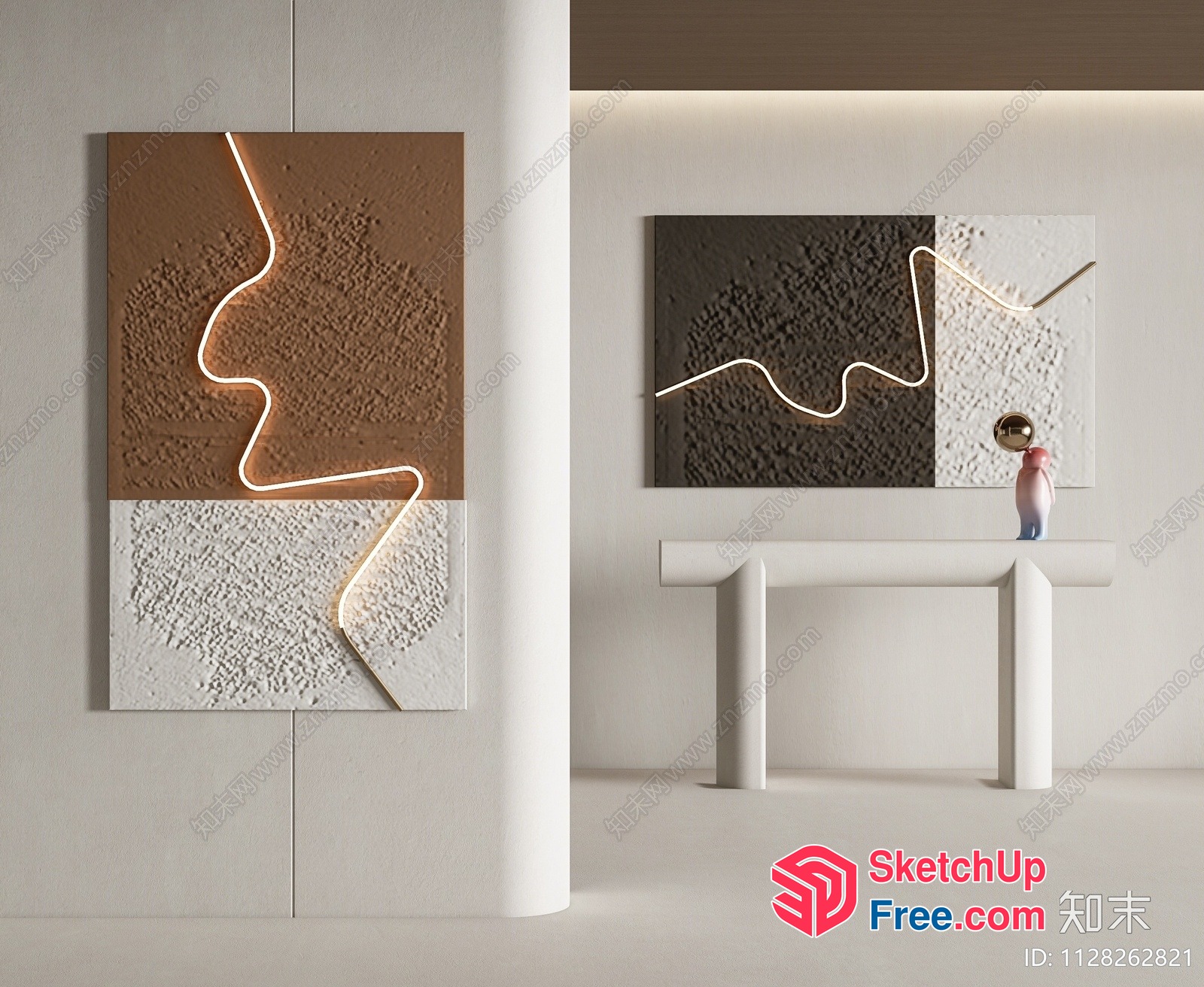 Minimalist Modern Artwork With White And Brown Accents 3D SketchUp File