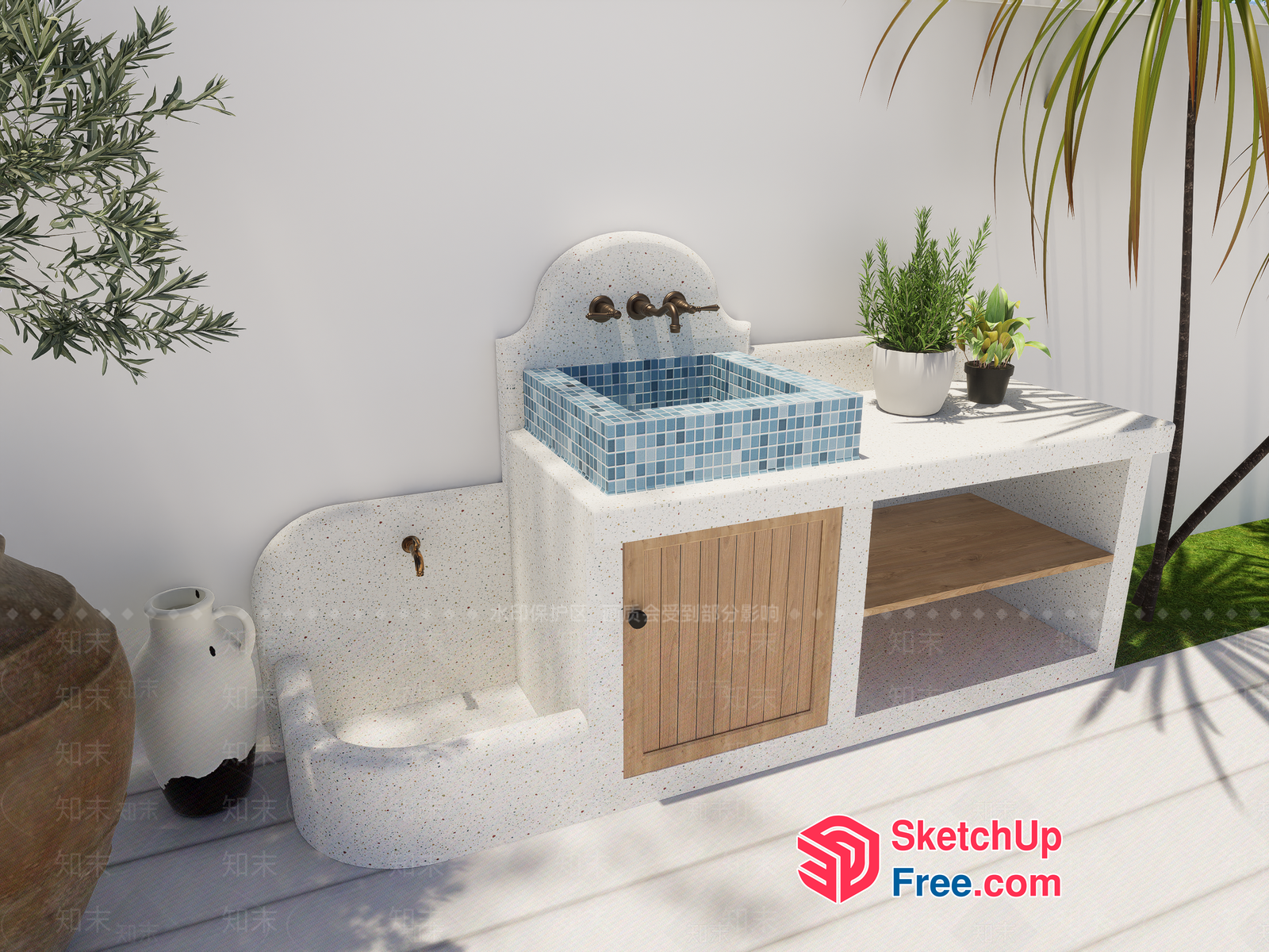 Outdoor Kitchen Sink And Stool 3D SketchUp File