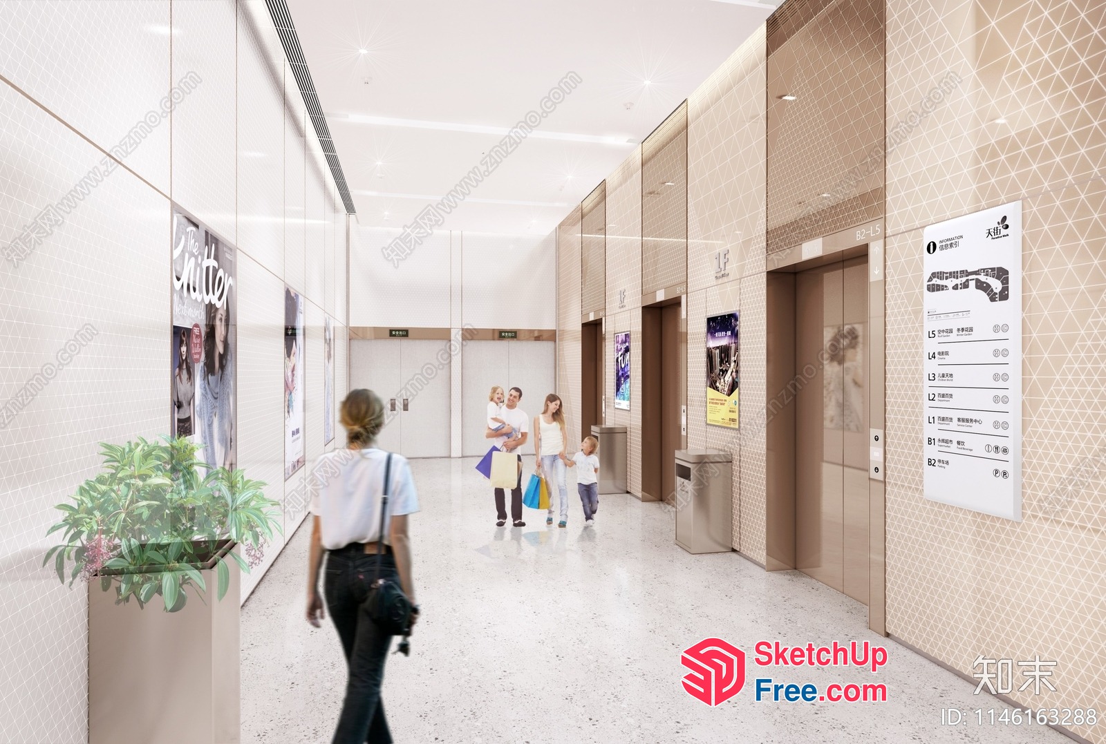 Modern Interior With Elevators And Stairs 3D SketchUp File