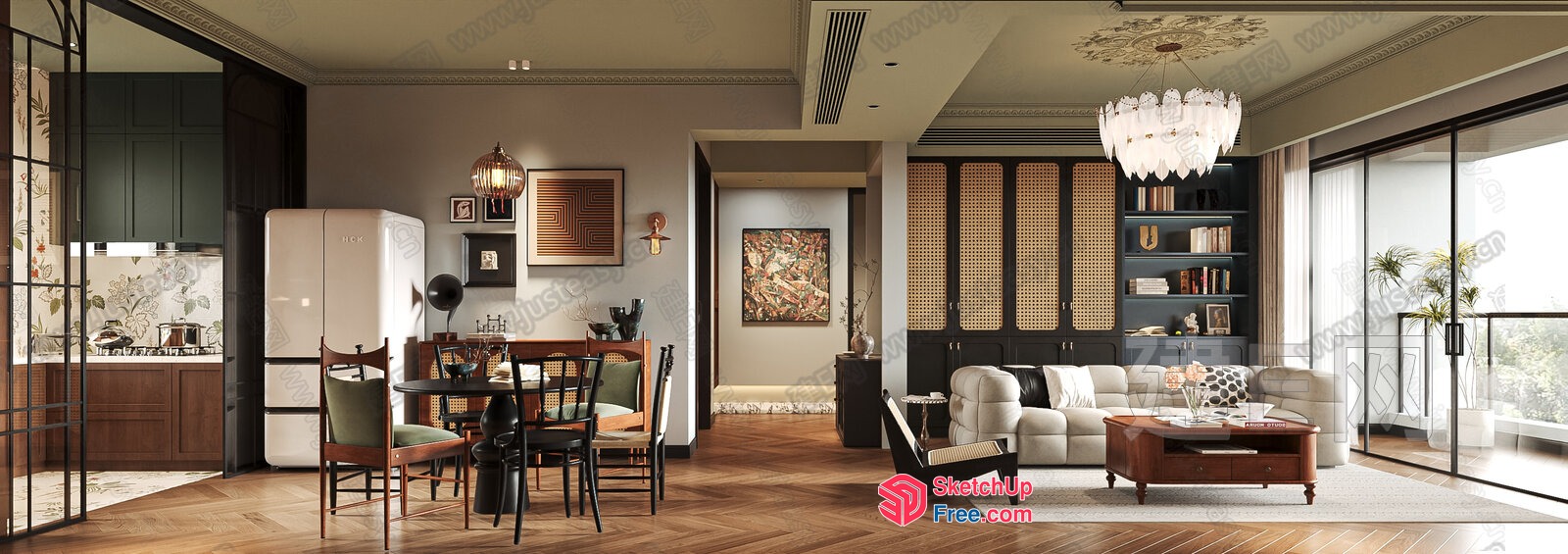 Elegant Modern Living Room With Dining Area 3D SketchUp File
