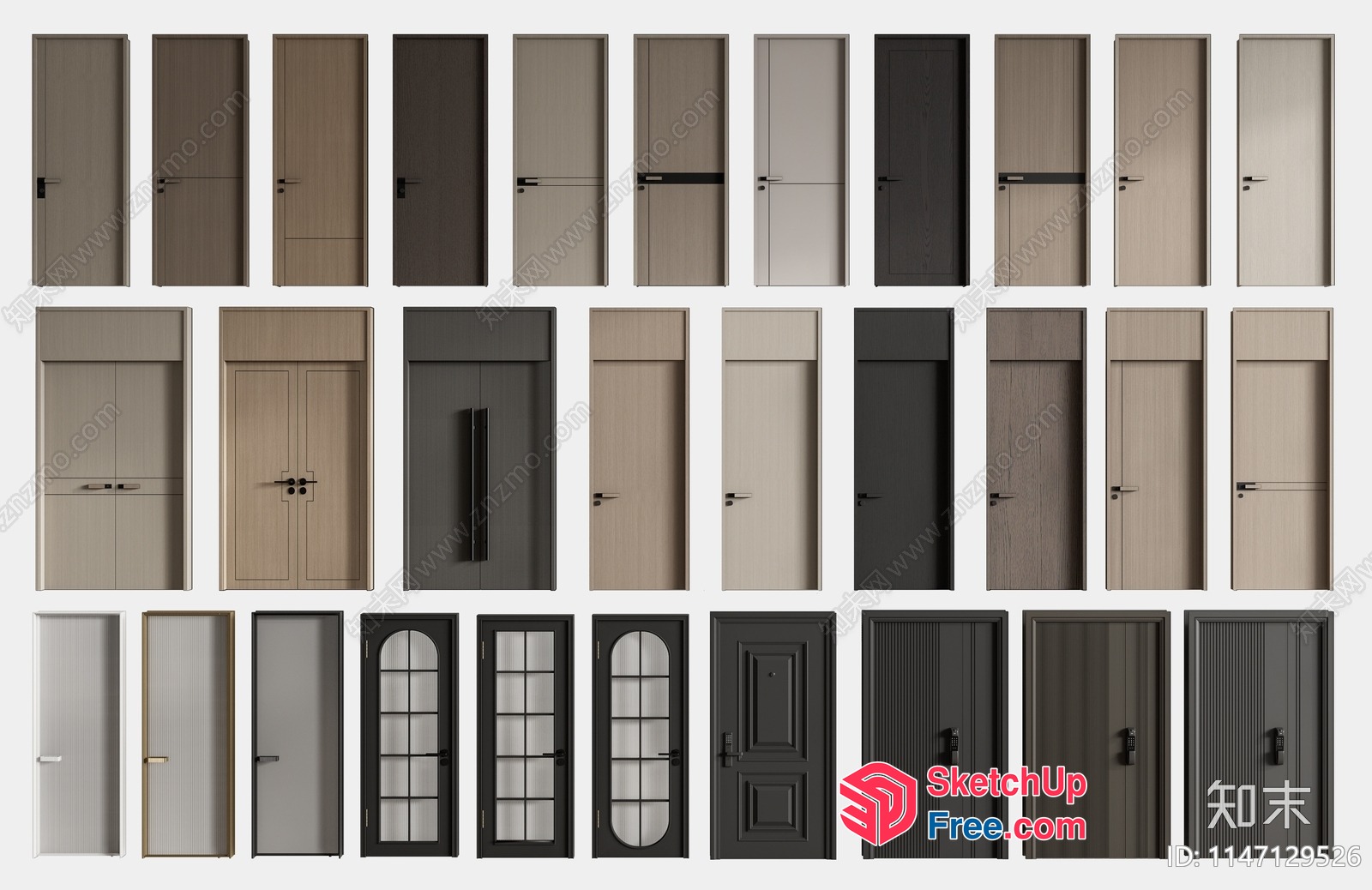 Various Doors In Different Styles And Colors 3D SketchUp File
