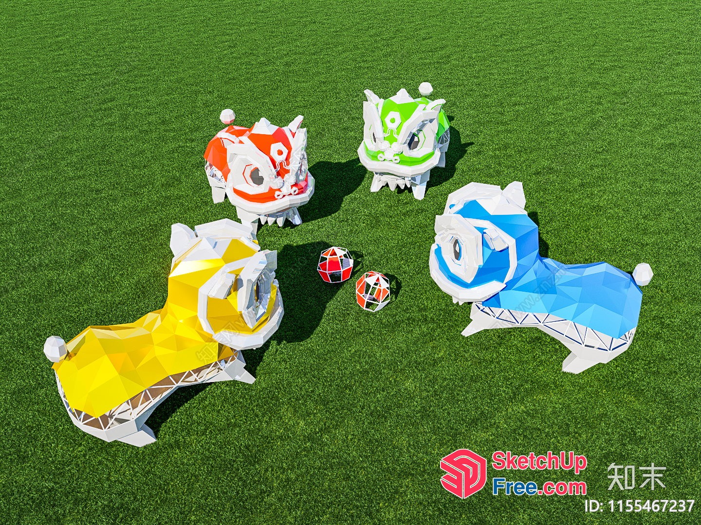 Colorful Animal Sculptures In A Circular Formation On Artificial Grass 3D SketchUp File