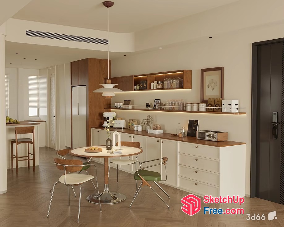 Modern Minimalist Kitchen And Dining Area 3D SketchUp File