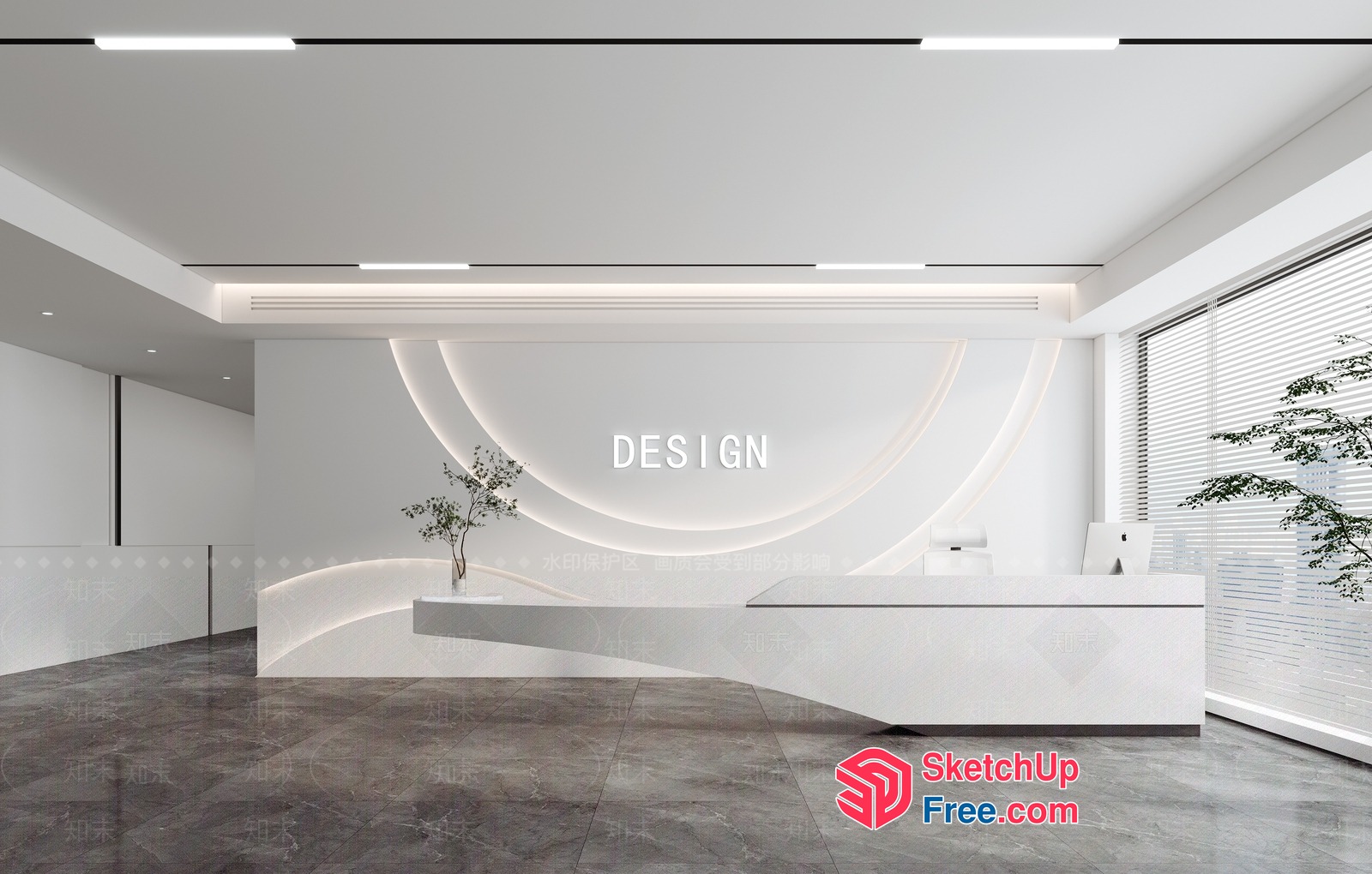 Modern White Office Interior Design With Sleek Reception Desk 3D SketchUp File