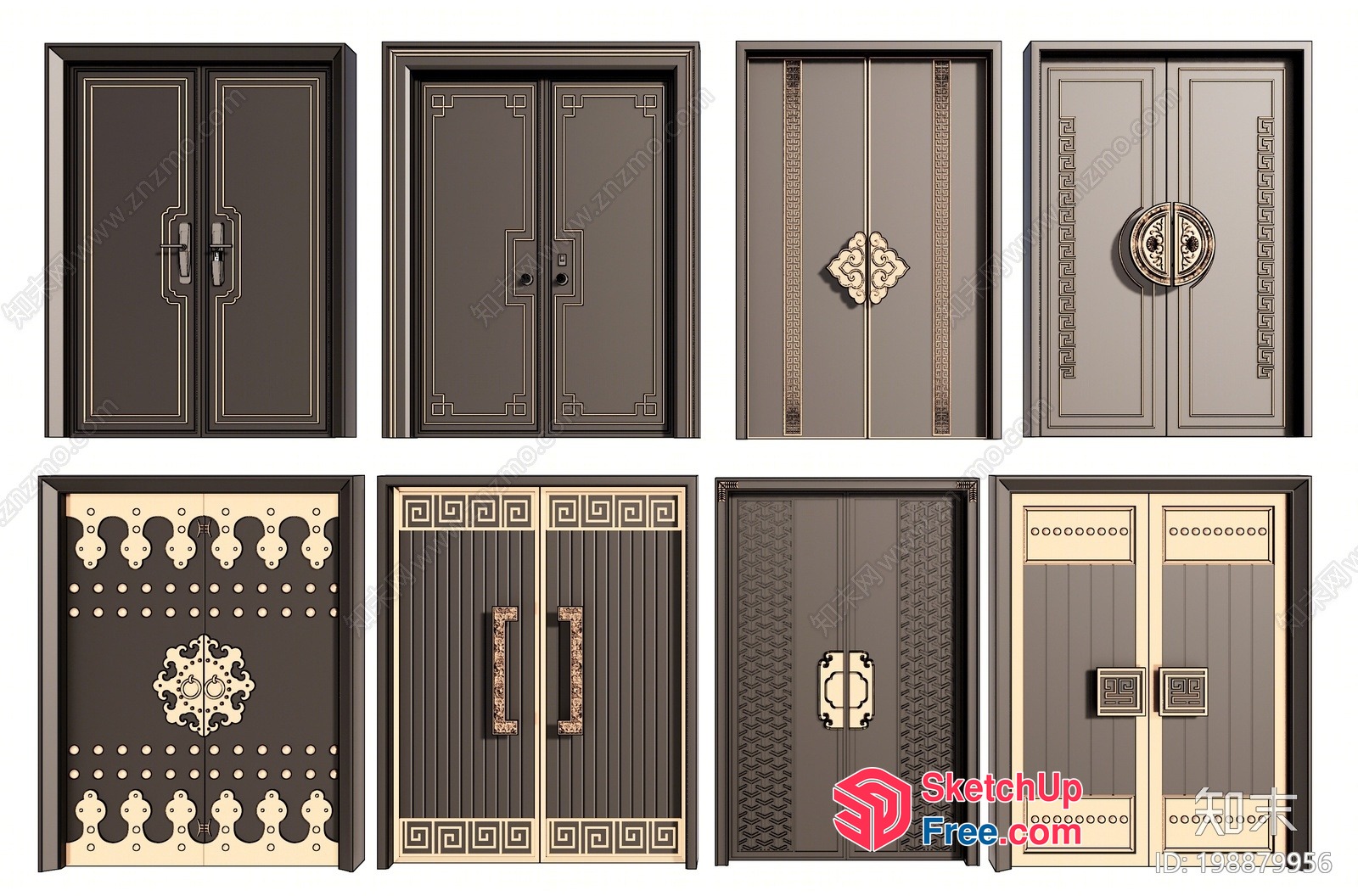 Ornate Doors With Gold Accents 3D SketchUp File