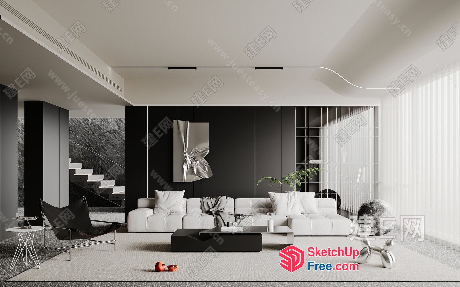 Modern Living Room With Minimalist Furniture And Artistic Accents 3D SketchUp File