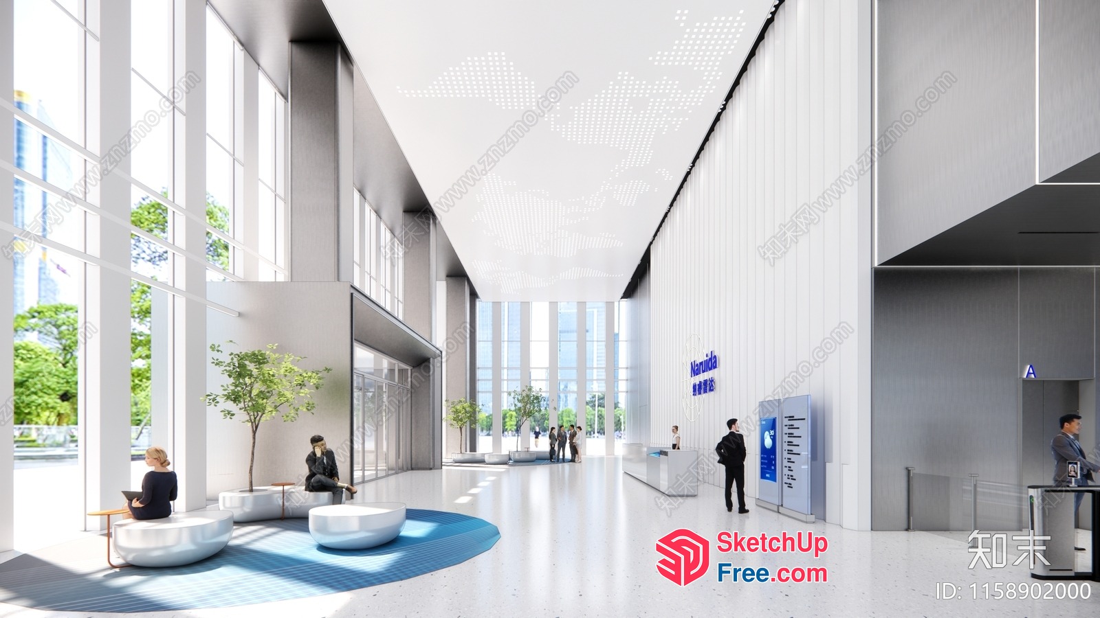 Modern Office Building Interior With Large Windows 3D SketchUp File
