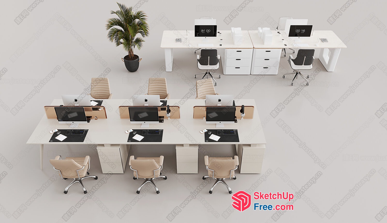 Modern Office Space With White Furniture And Minimalist Decor 3D SketchUp File
