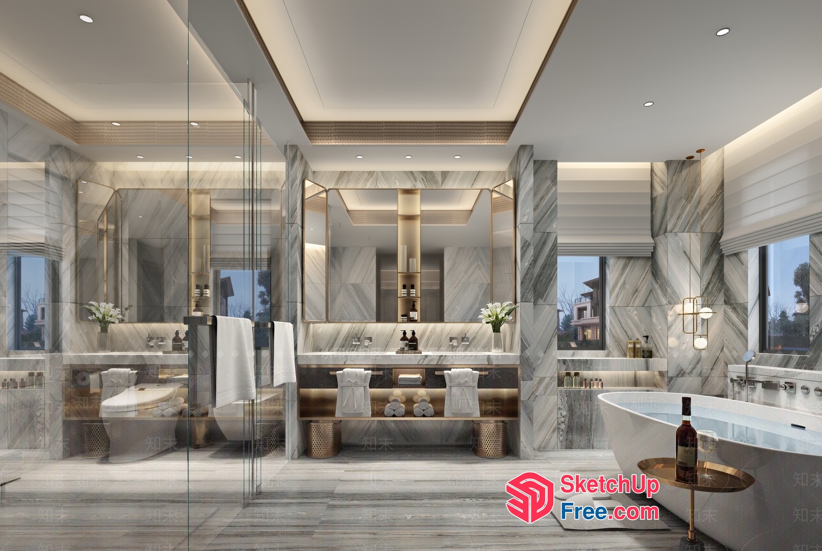 Luxurious Modern Bathroom With Elegant White And Gray Decor 3D SketchUp File