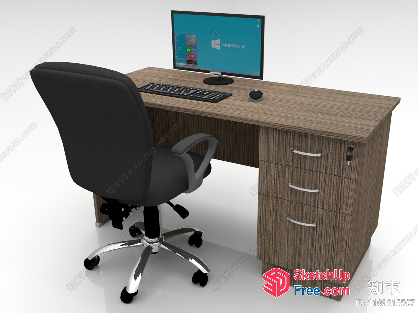 Modern Office Desk With Black Chair And Computer Setup 3D SketchUp File