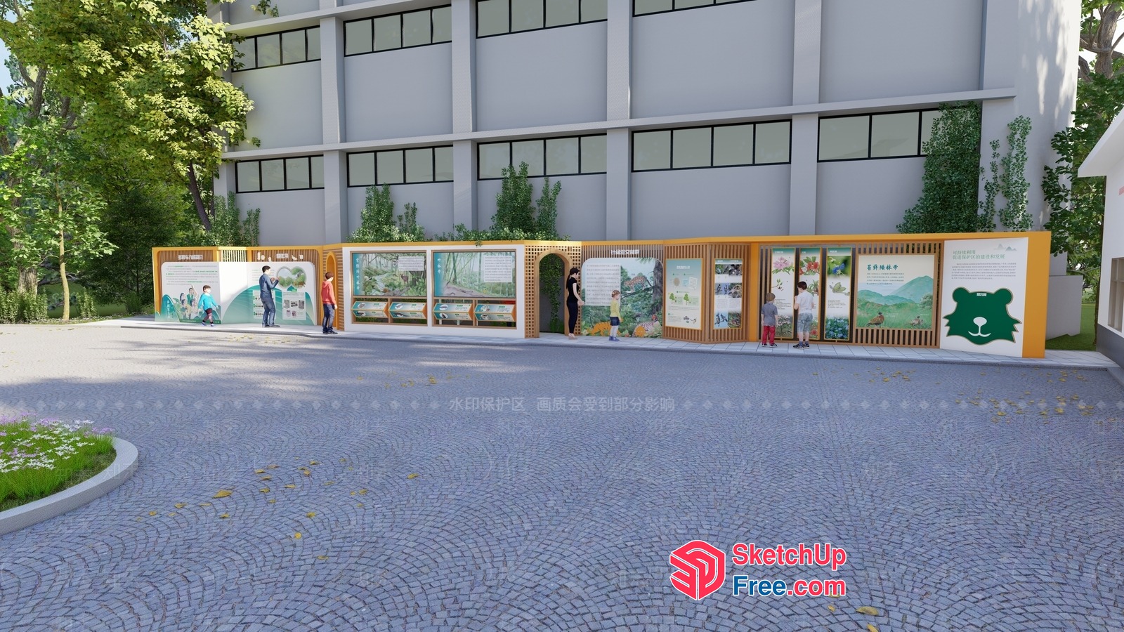Modern Architectural Rendering Of A Commercial Street 3D SketchUp File