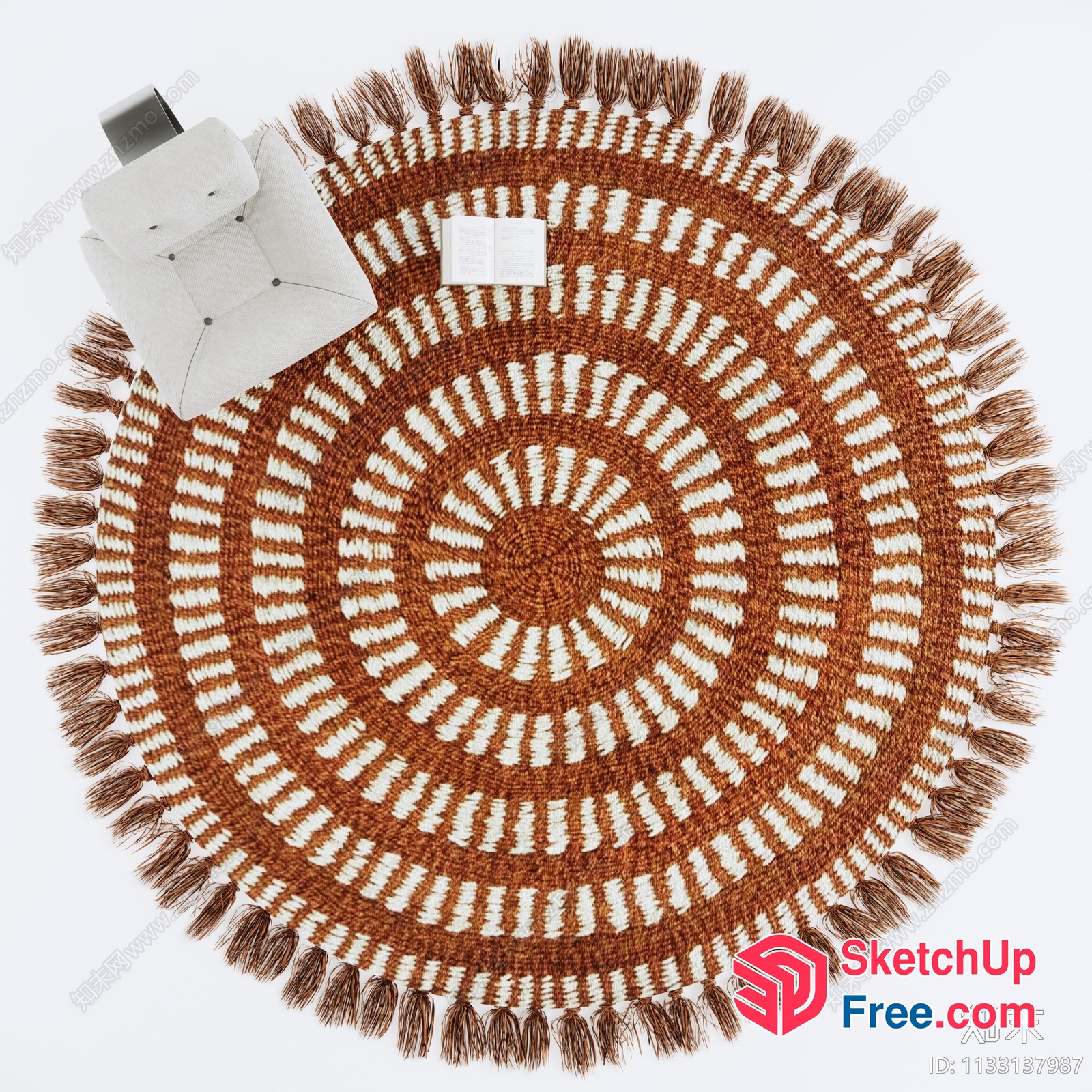 Spiral Patterned Rug With Fringe Edges And White Background 3D SketchUp File