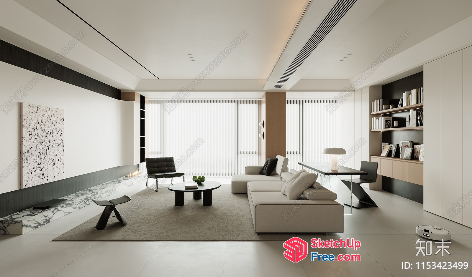Modern Minimalist Living Room With Natural Light 3D SketchUp File