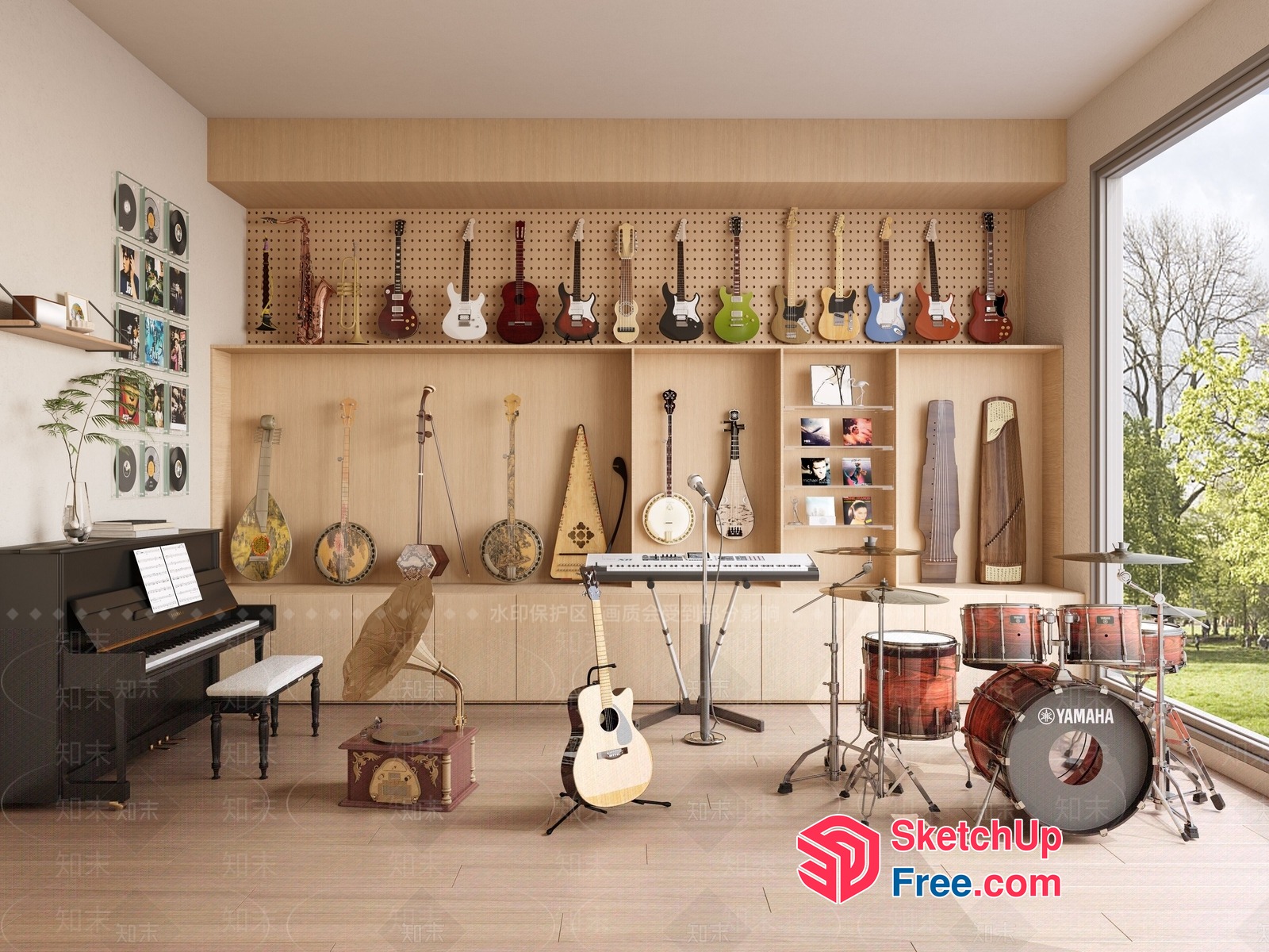 Music Room With Various Instruments 3D SketchUp File