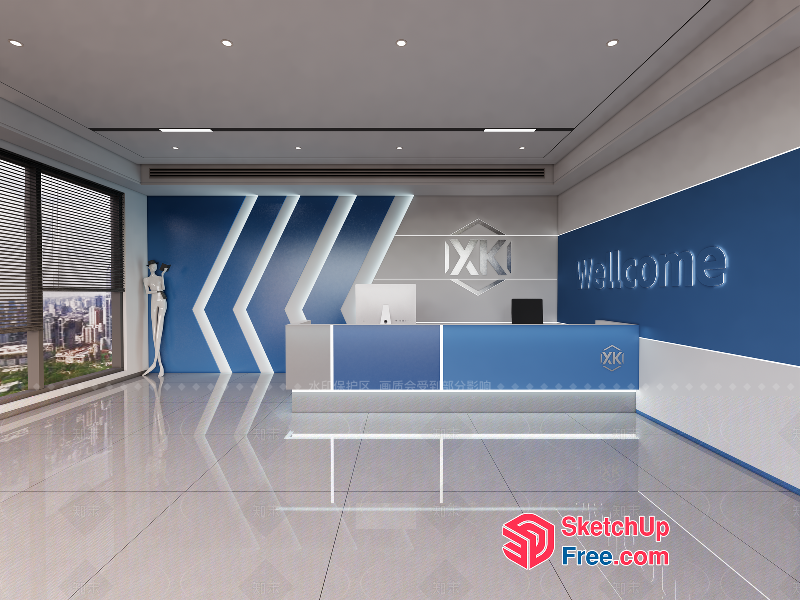 Modern Office Reception Area With Blue And White Accents 3D SketchUp File