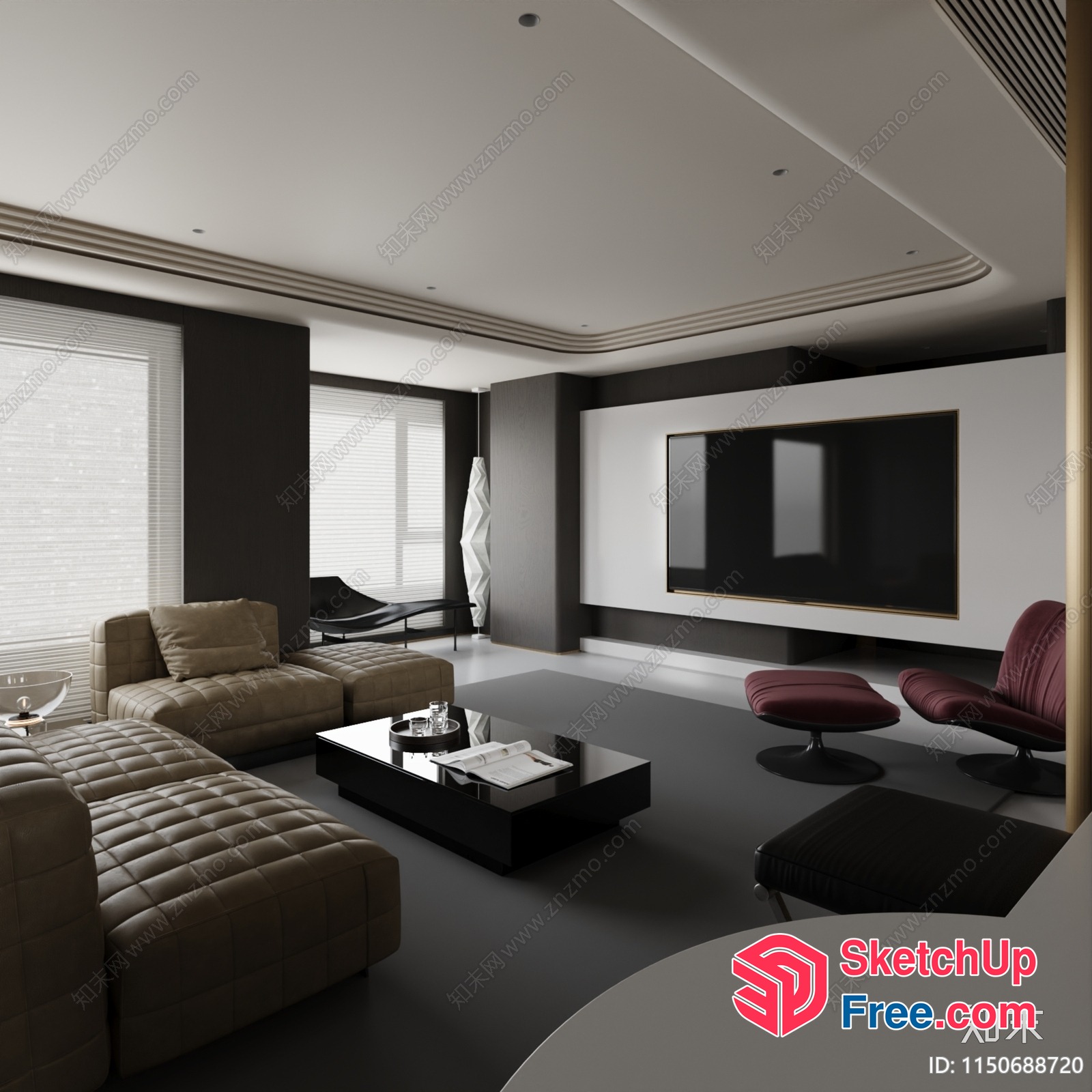 Modern Living Room With Neutral Color Scheme 3D SketchUp File