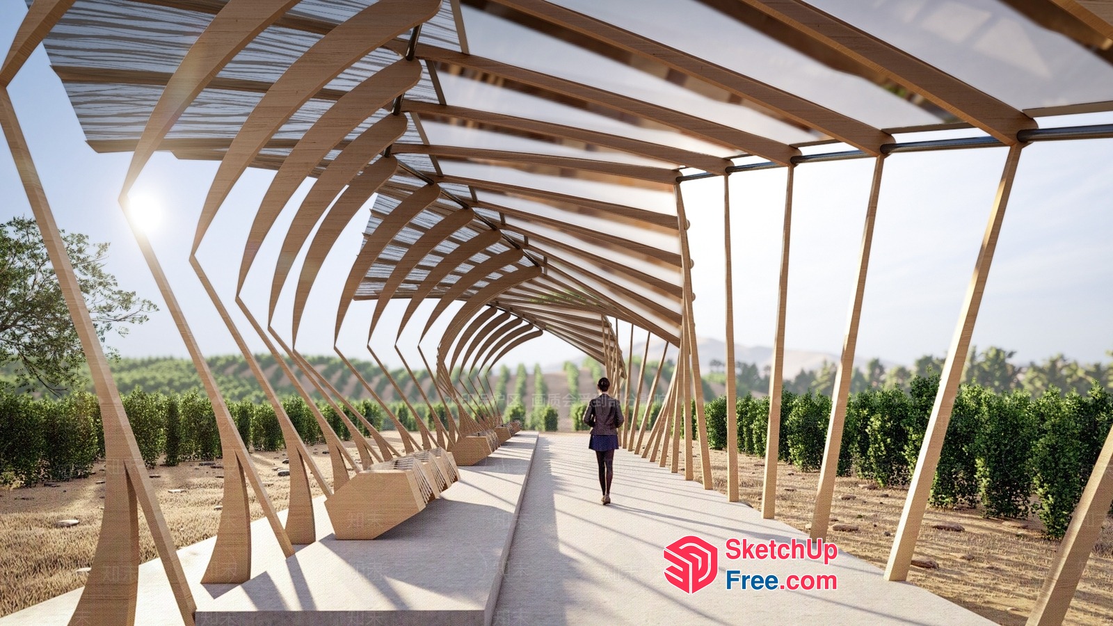 Modern Wooden Structure With Glass Roof 3D SketchUp File