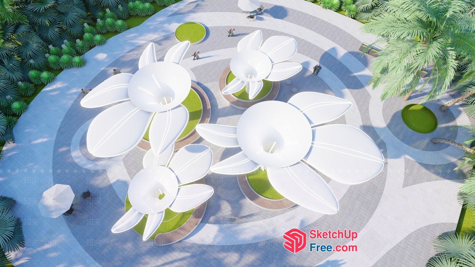 Modern White Flower-Shaped Architecture 3D SketchUp File