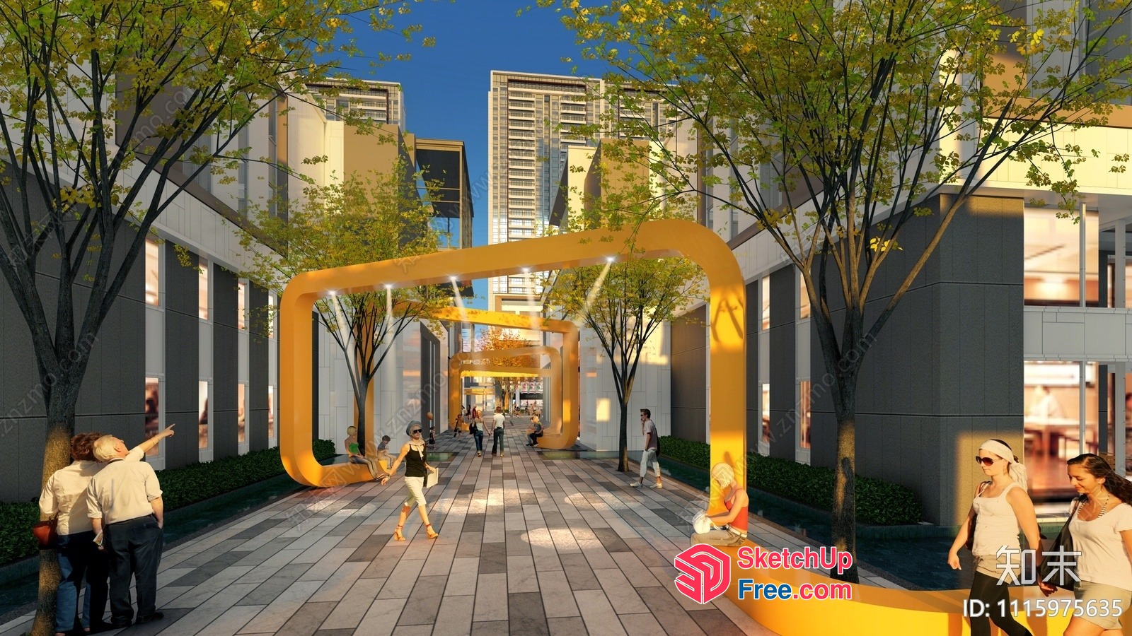 Urban Plaza With Modern Architecture And Public Art 3D SketchUp File