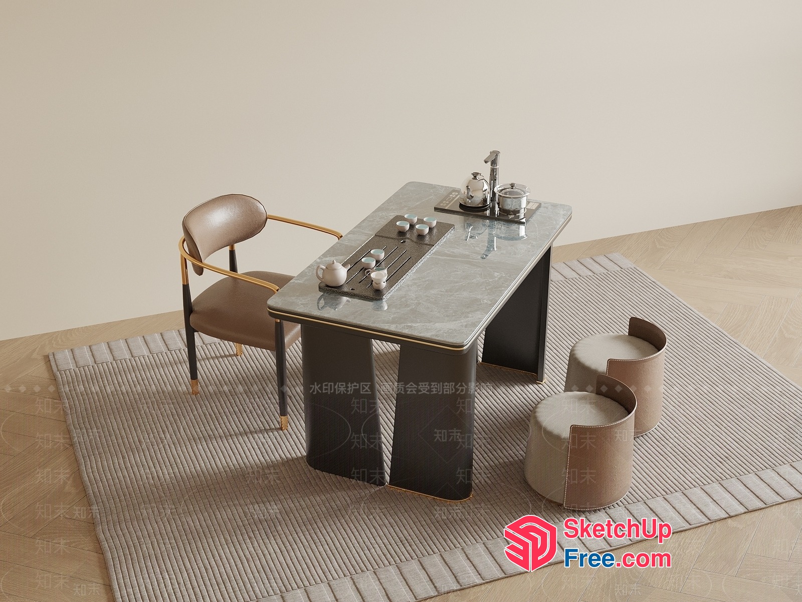 Modern Minimalist Tea Table Setting 3D SketchUp File