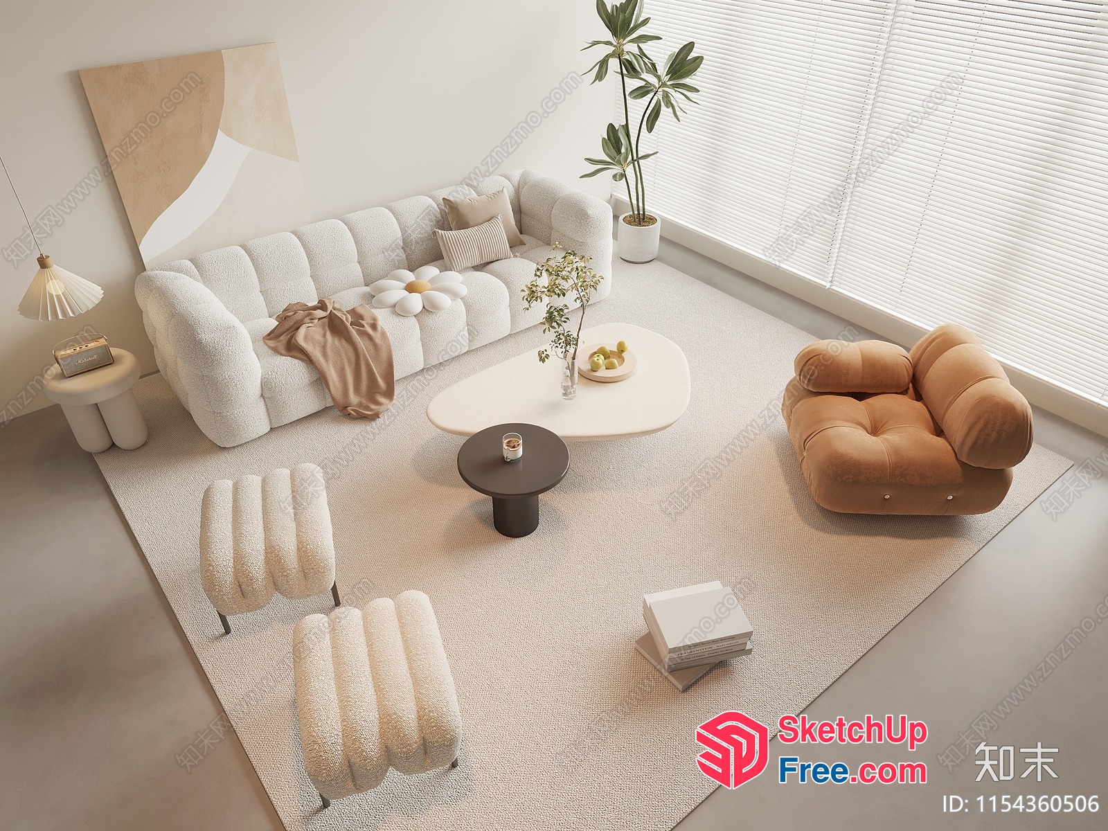 Minimalist Japanese Style Living Room With Creamy Sofa 3D SketchUp File