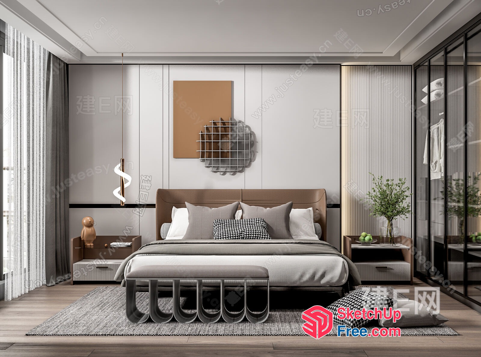 Modern Minimalist Bedroom With Neutral Color Palette 3D SketchUp File